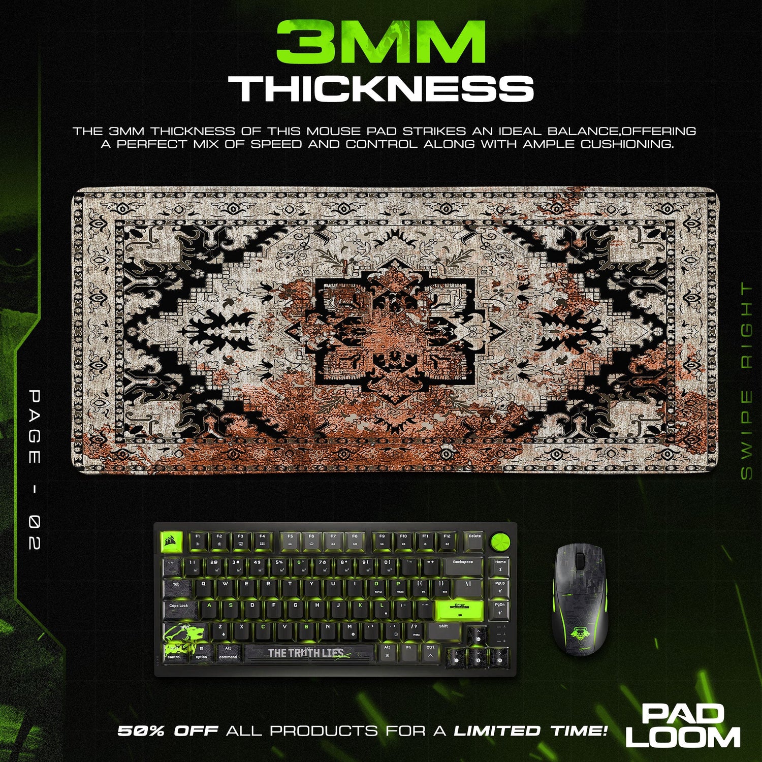 Vintage Black and Rust Mouse Pad, Artistic Gamer Desk Mat Padloom