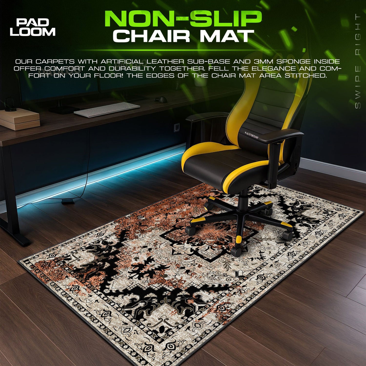 Vintage Black and Rust Mouse Pad, Artistic Gamer Desk Mat Padloom