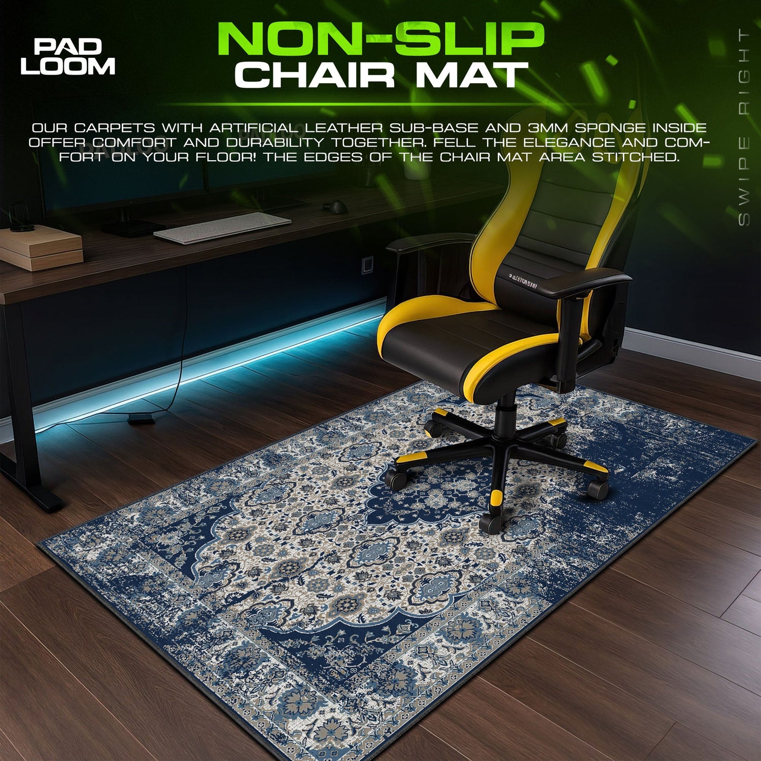 Vintage Blue Medallion Mouse Pad, Artistic Gamer Desk Mat Padloom