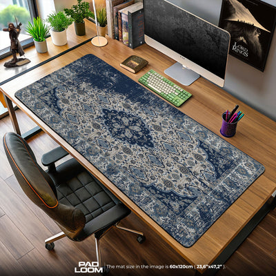 Vintage Blue Medallion Mouse Pad, Artistic Gamer Desk Mat