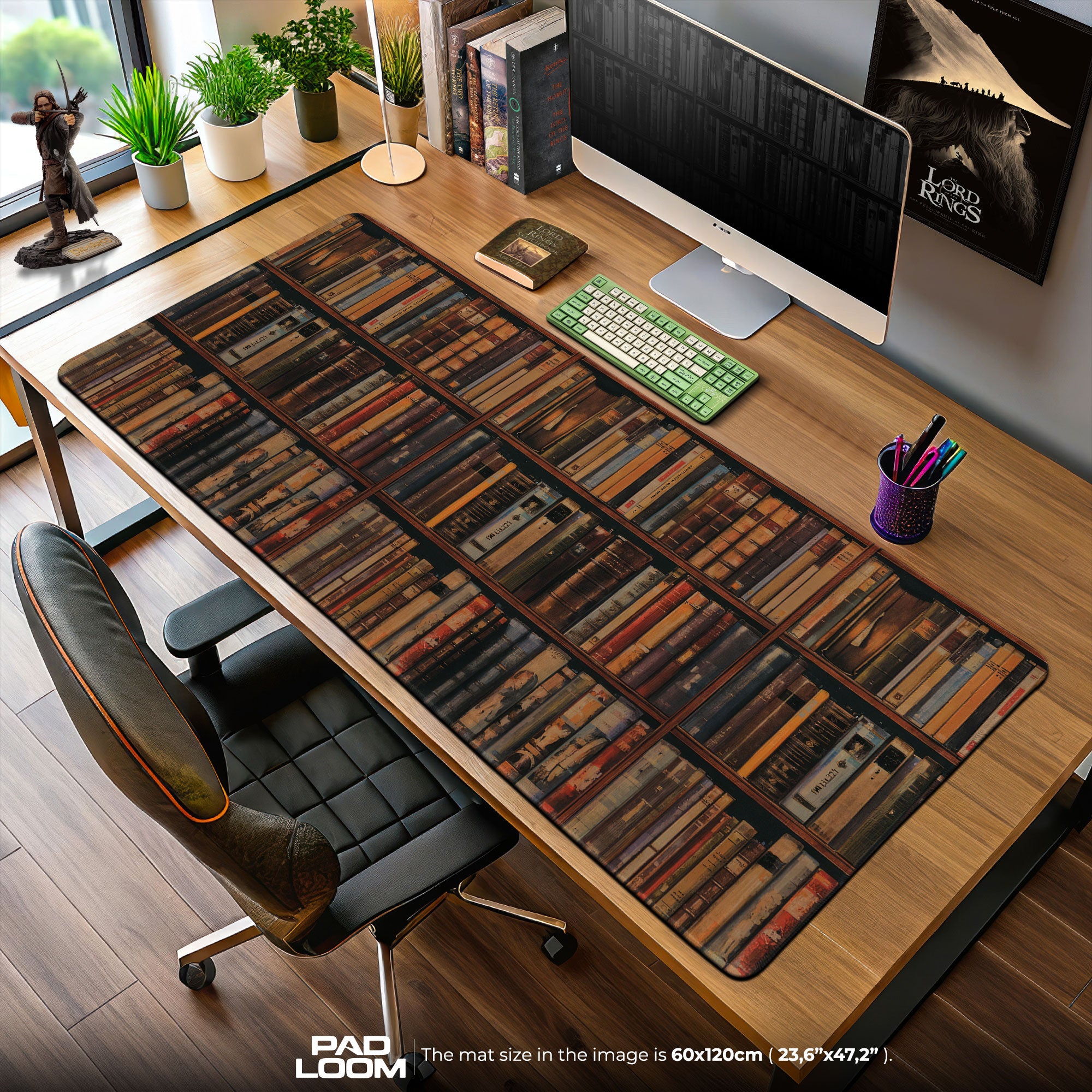 Vintage Bookshelf Mouse Pad, Literary Desk Mat