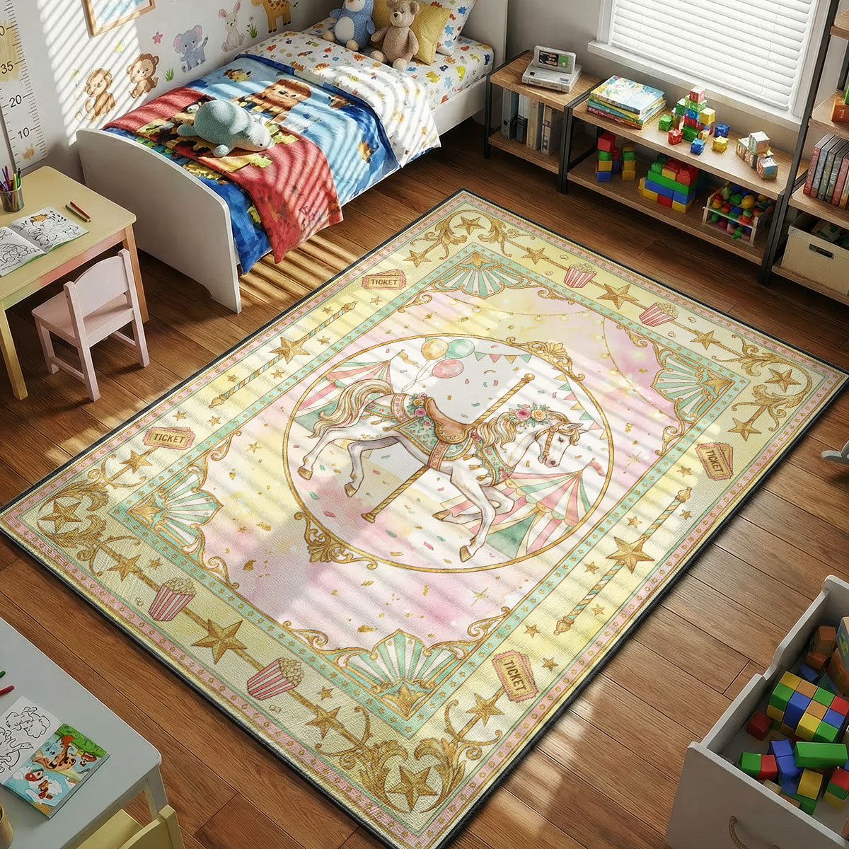 vintage carousel horse carnival circus kids bedroom area rug