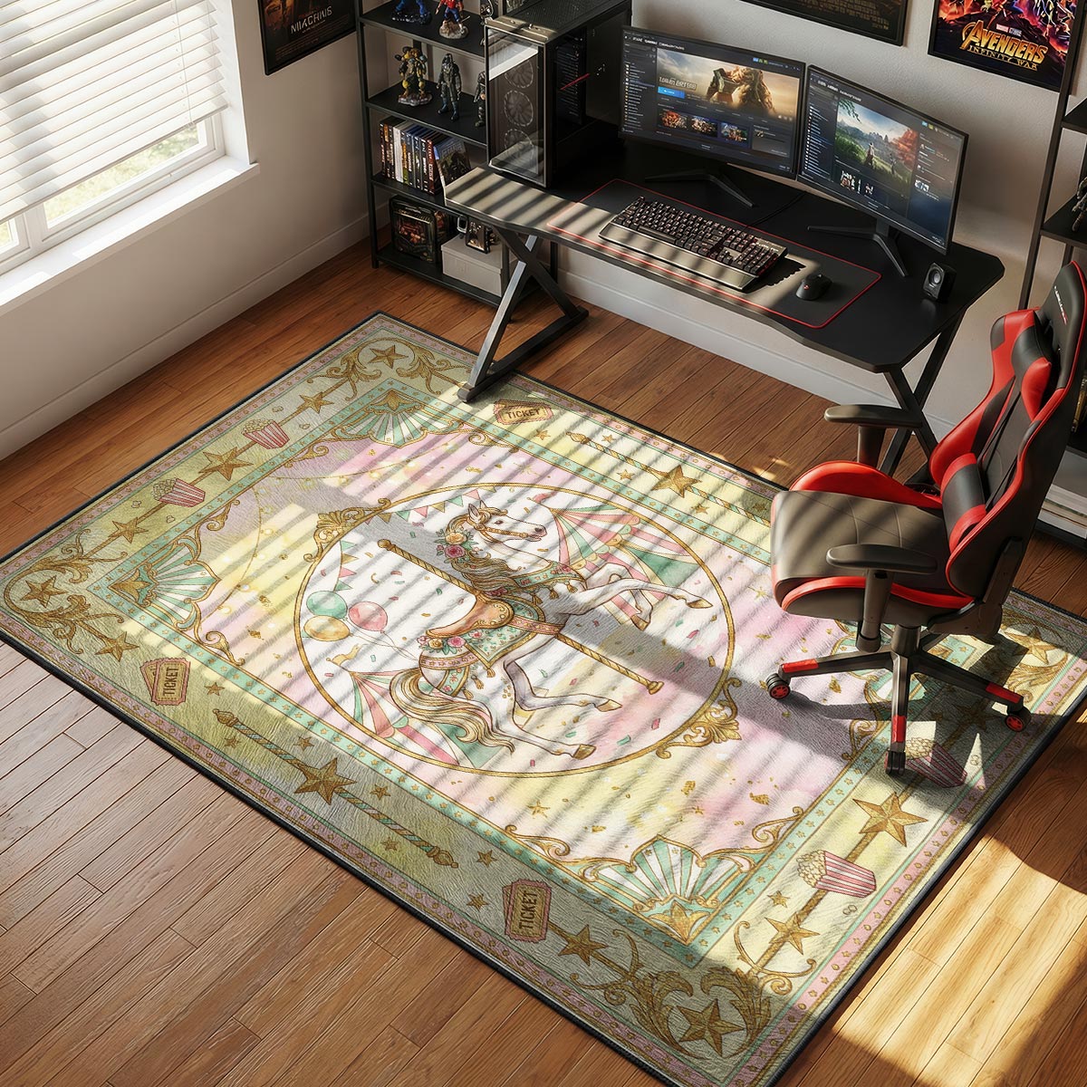 Vintage Carousel Horse Rug - Carnival Kids Room Mat