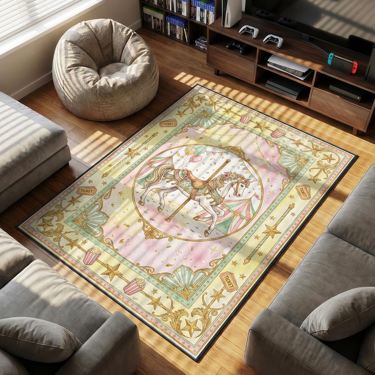 Vintage Carousel Horse Rug - Carnival Kids Room Mat
