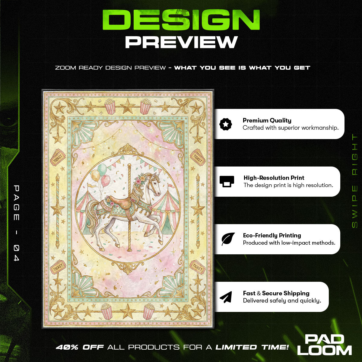 Vintage Carousel Horse Rug - Carnival Kids Room Mat