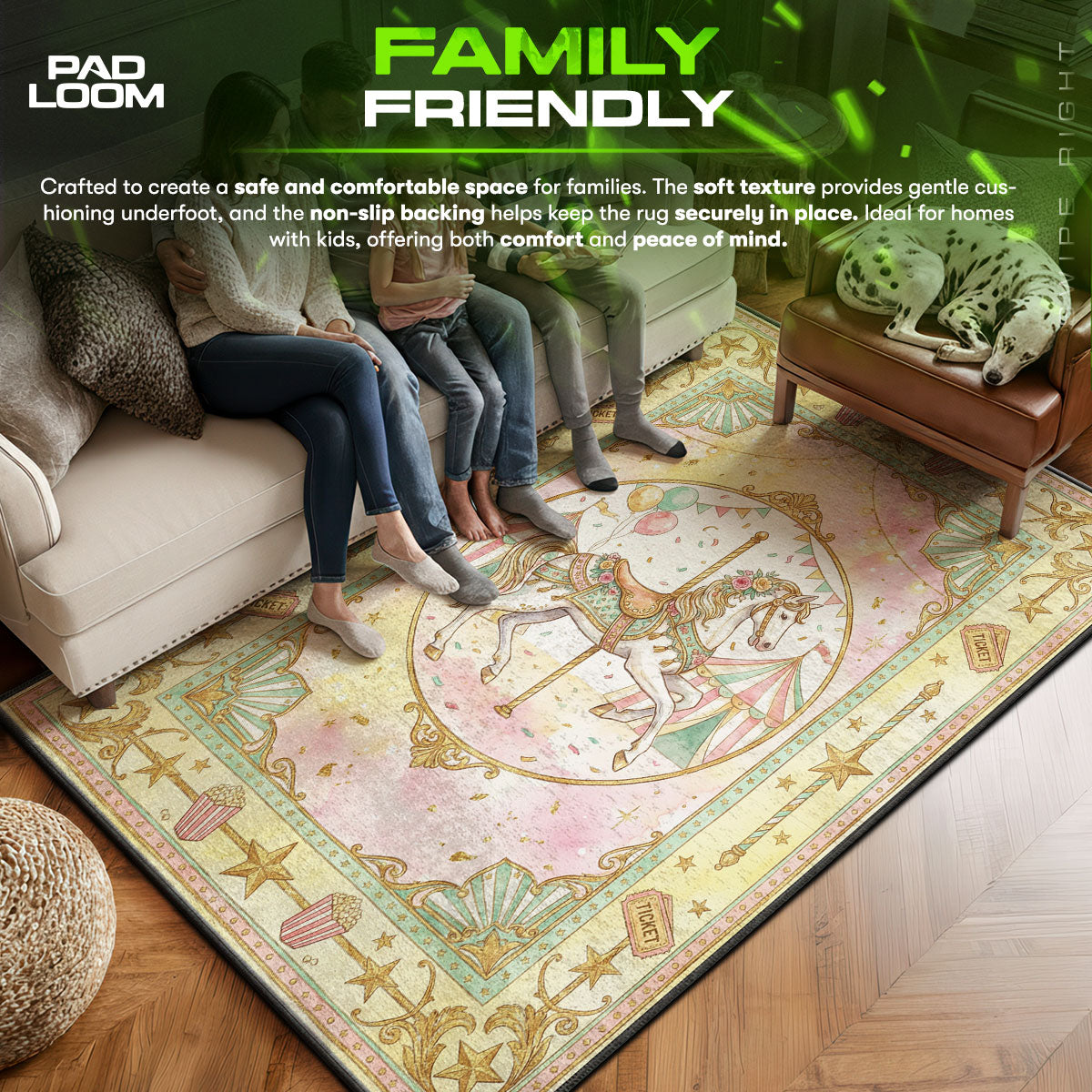 Vintage Carousel Horse Rug - Carnival Kids Room Mat