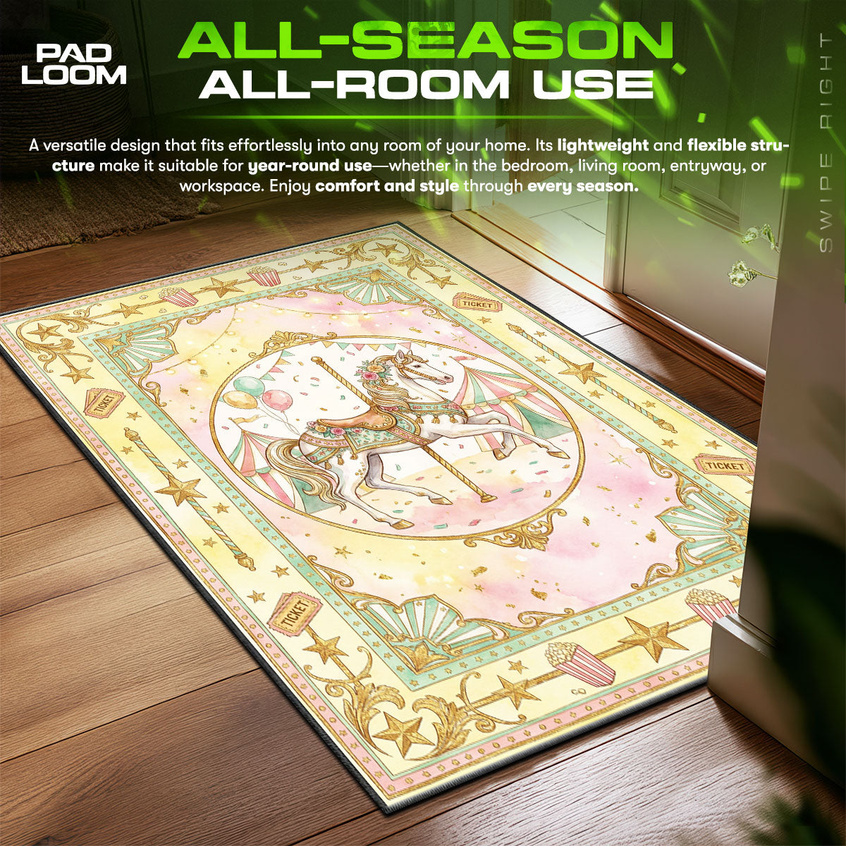 Vintage Carousel Horse Rug - Carnival Kids Room Mat