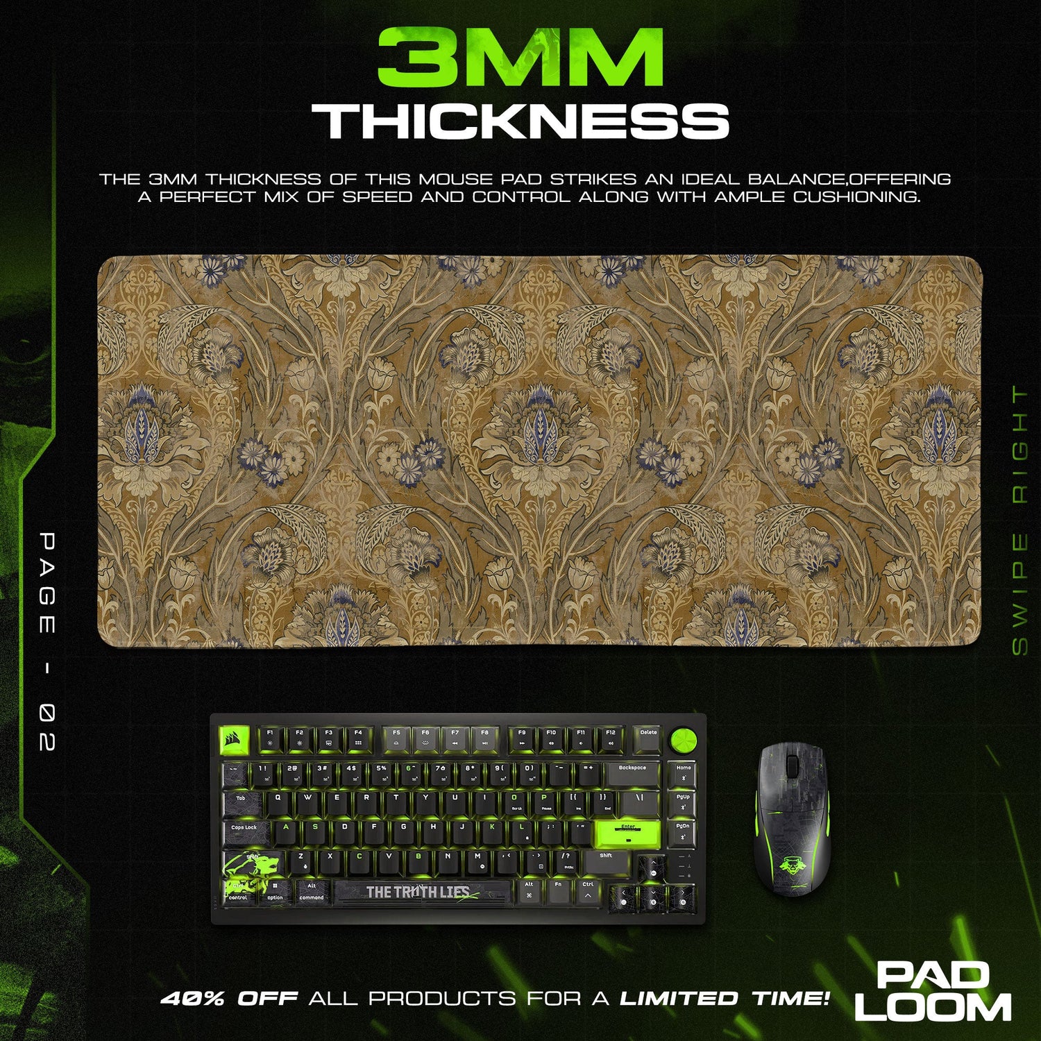 Vintage Damask Floral Mouse Pad – Aesthetic Desk Mat Padloom