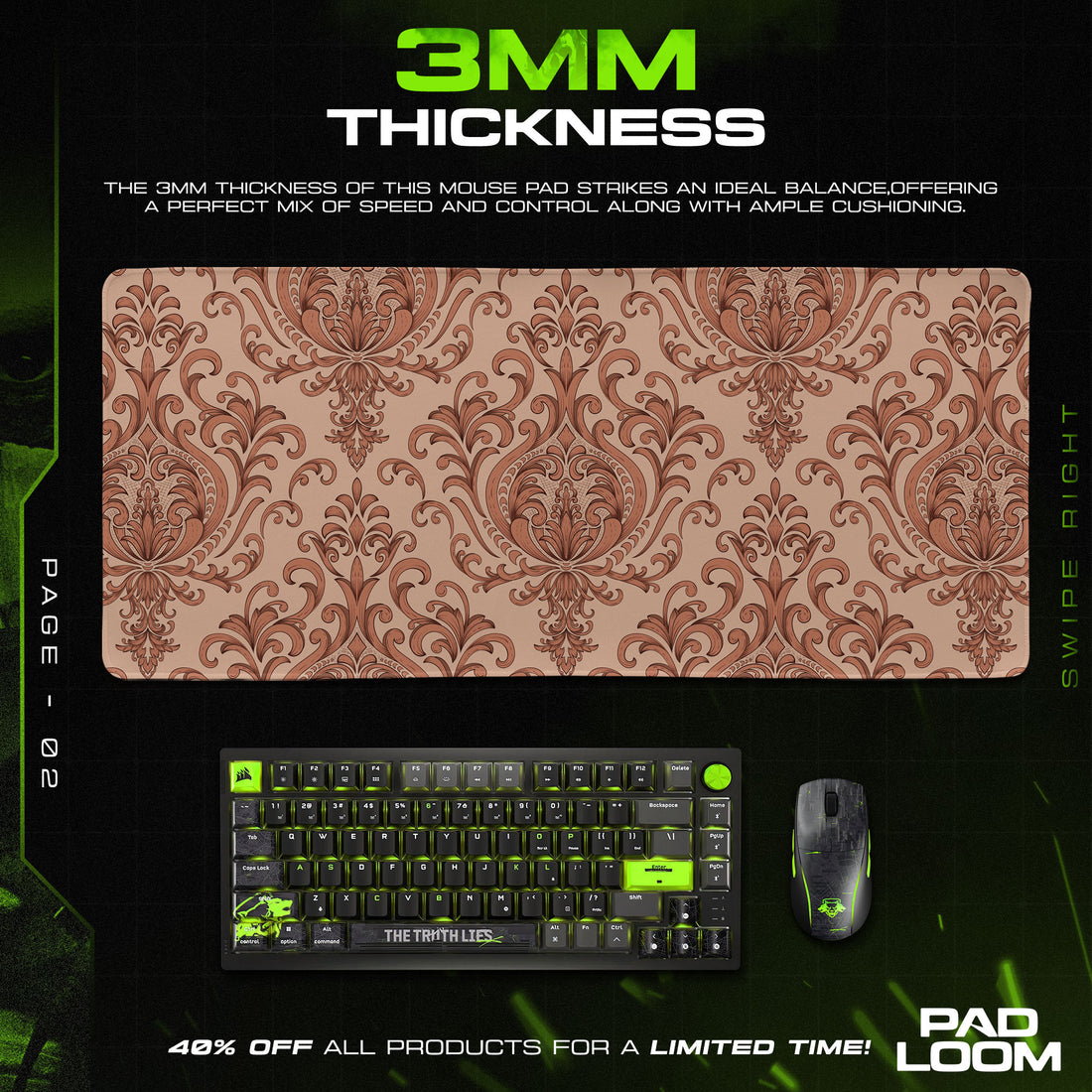 Vintage Damask Mouse Pad, Baroque Beige Gaming Desk Mat