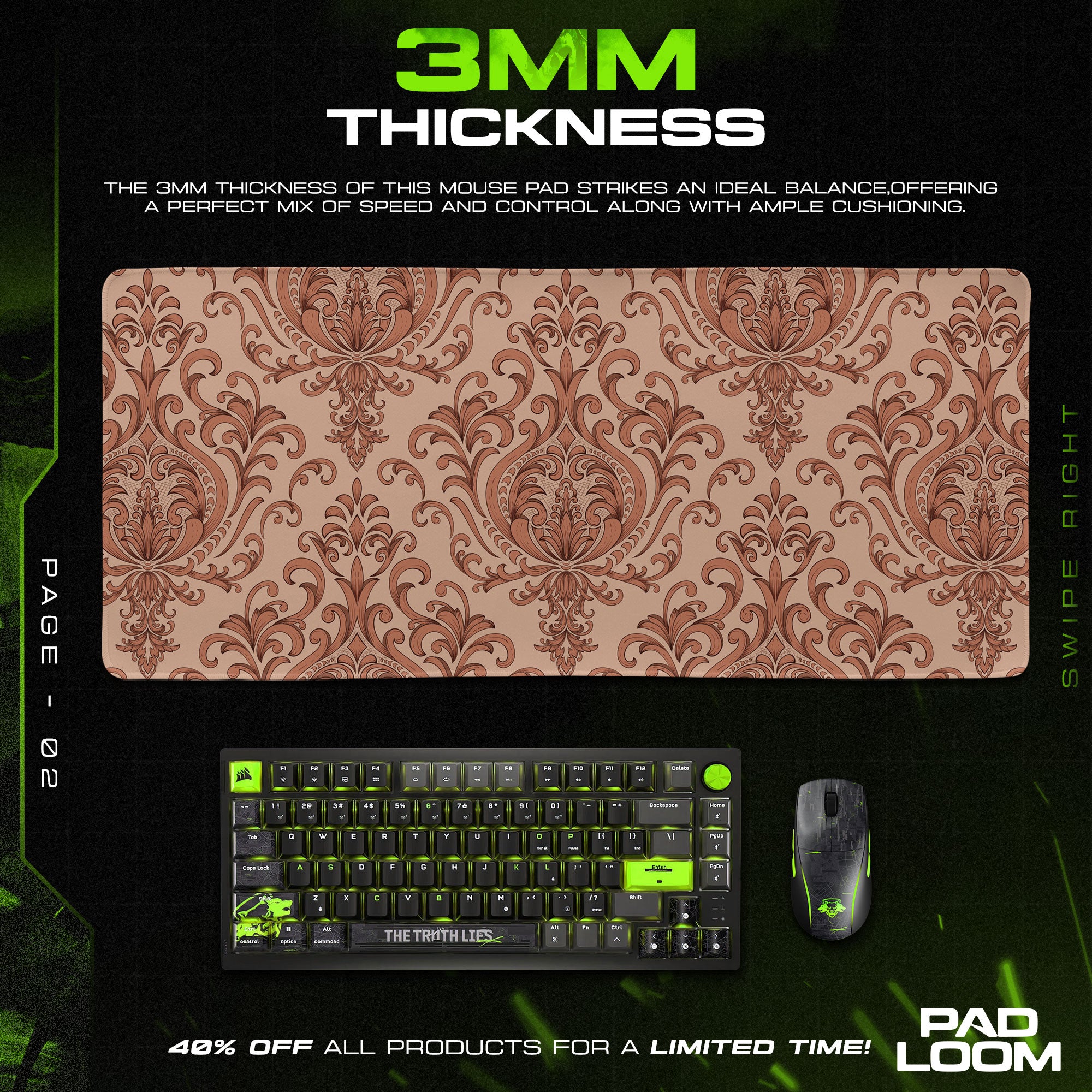 Vintage Damask Mouse Pad, Baroque Beige Gaming Desk Mat