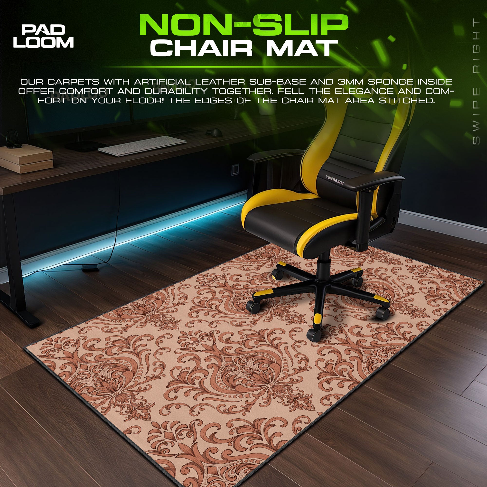 Vintage Damask Mouse Pad, Baroque Beige Gaming Desk Mat