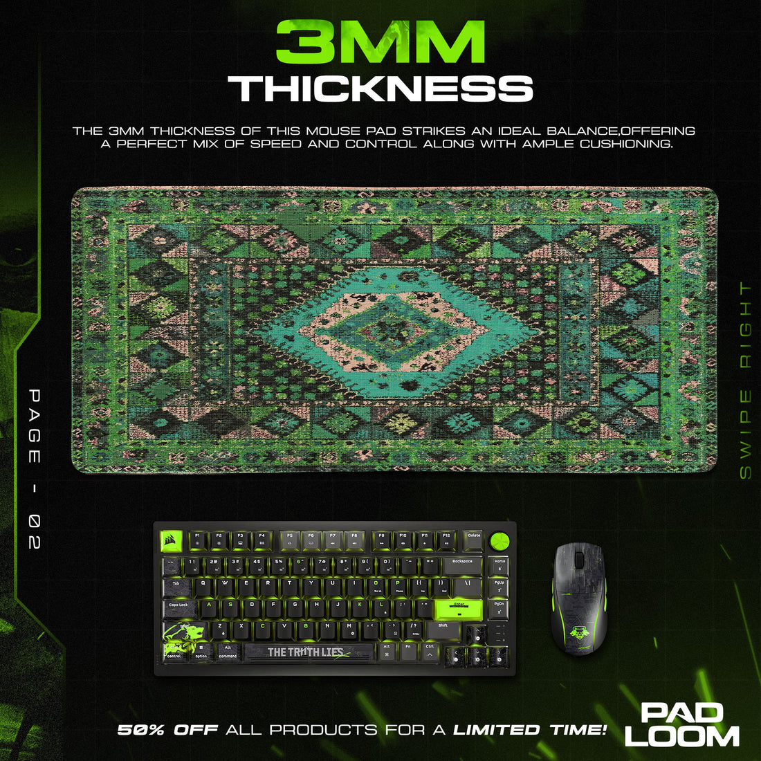 Vintage Emerald Pattern Mouse Pad, Artistic Gamer Desk Mat