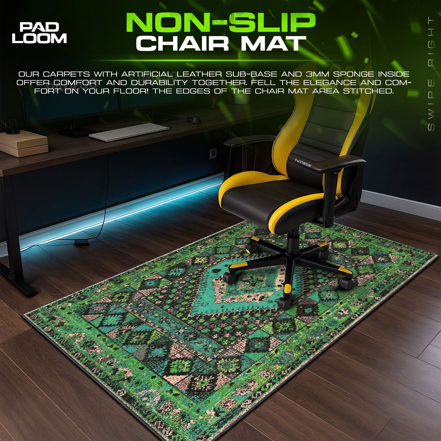 Vintage Emerald Pattern Mouse Pad, Artistic Gamer Desk Mat Padloom