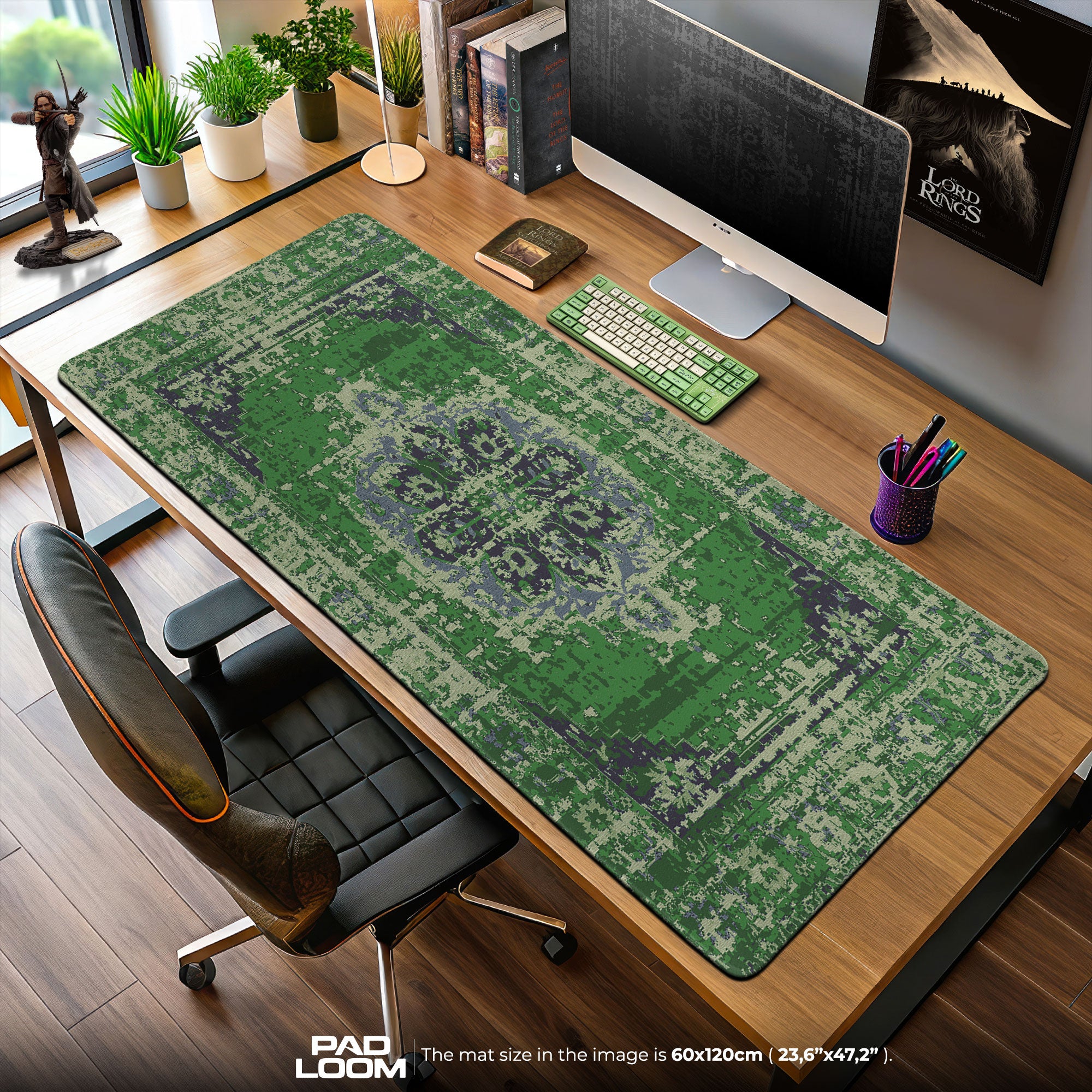 Vintage Green Medallion Mouse Pad, Artistic Gamer Desk Mat