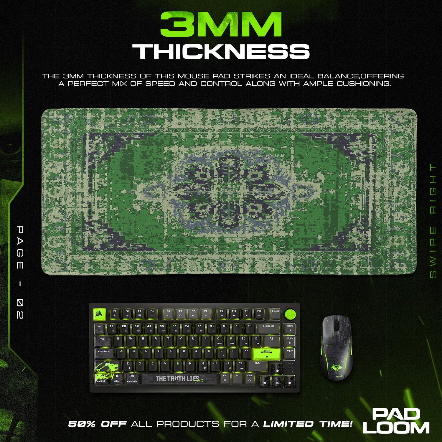 Vintage Green Medallion Mouse Pad, Artistic Gamer Desk Mat Padloom