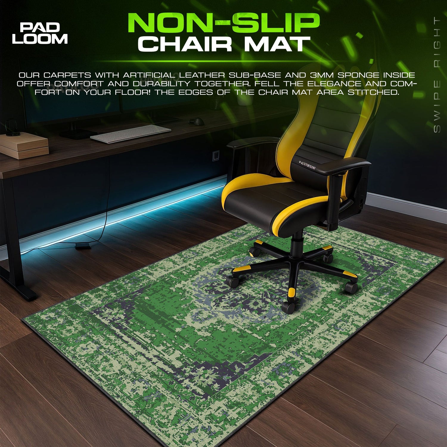 Vintage Green Medallion Mouse Pad, Artistic Gamer Desk Mat Padloom