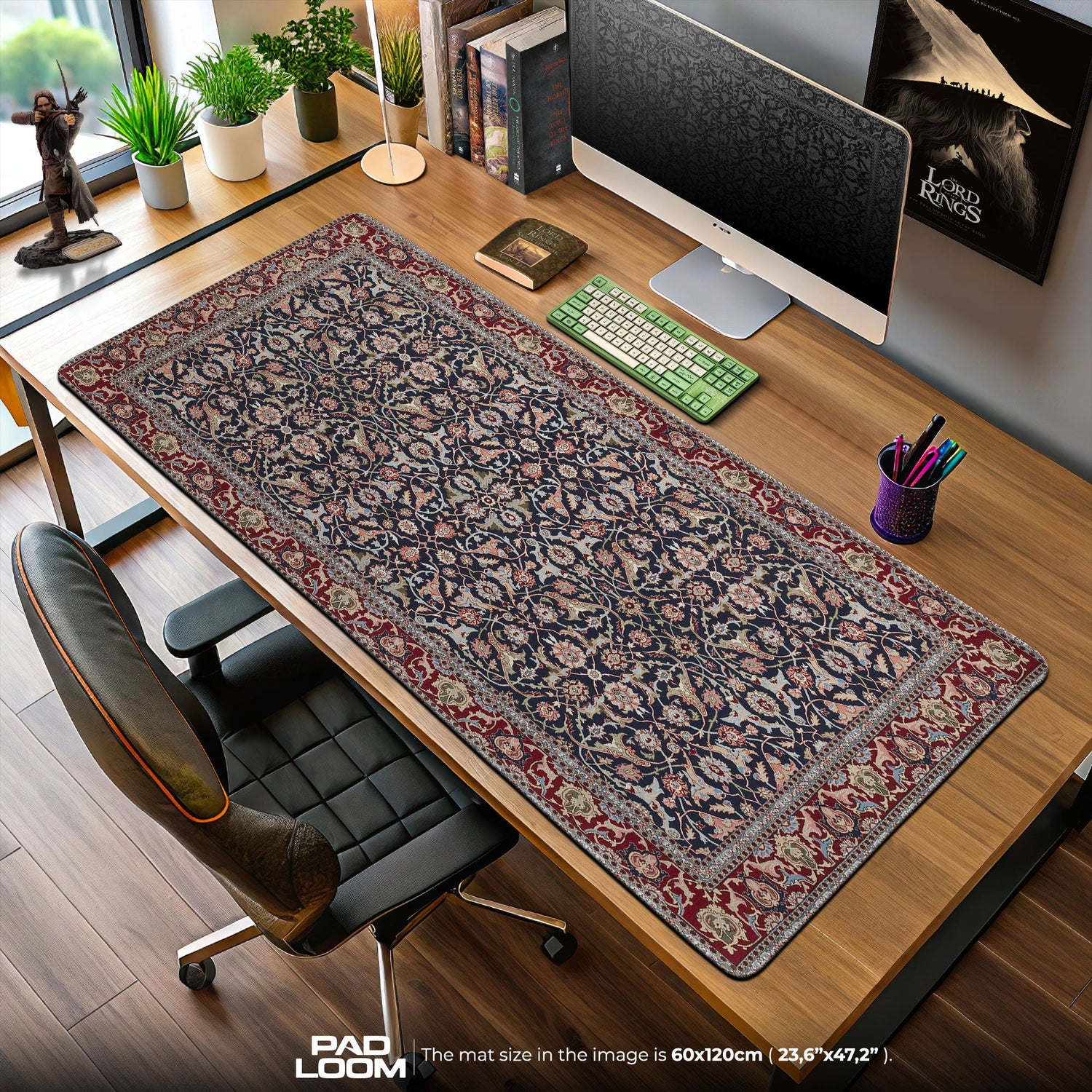 Vintage Navy Floral Mouse Pad, Artistic Gamer Desk Mat Padloom