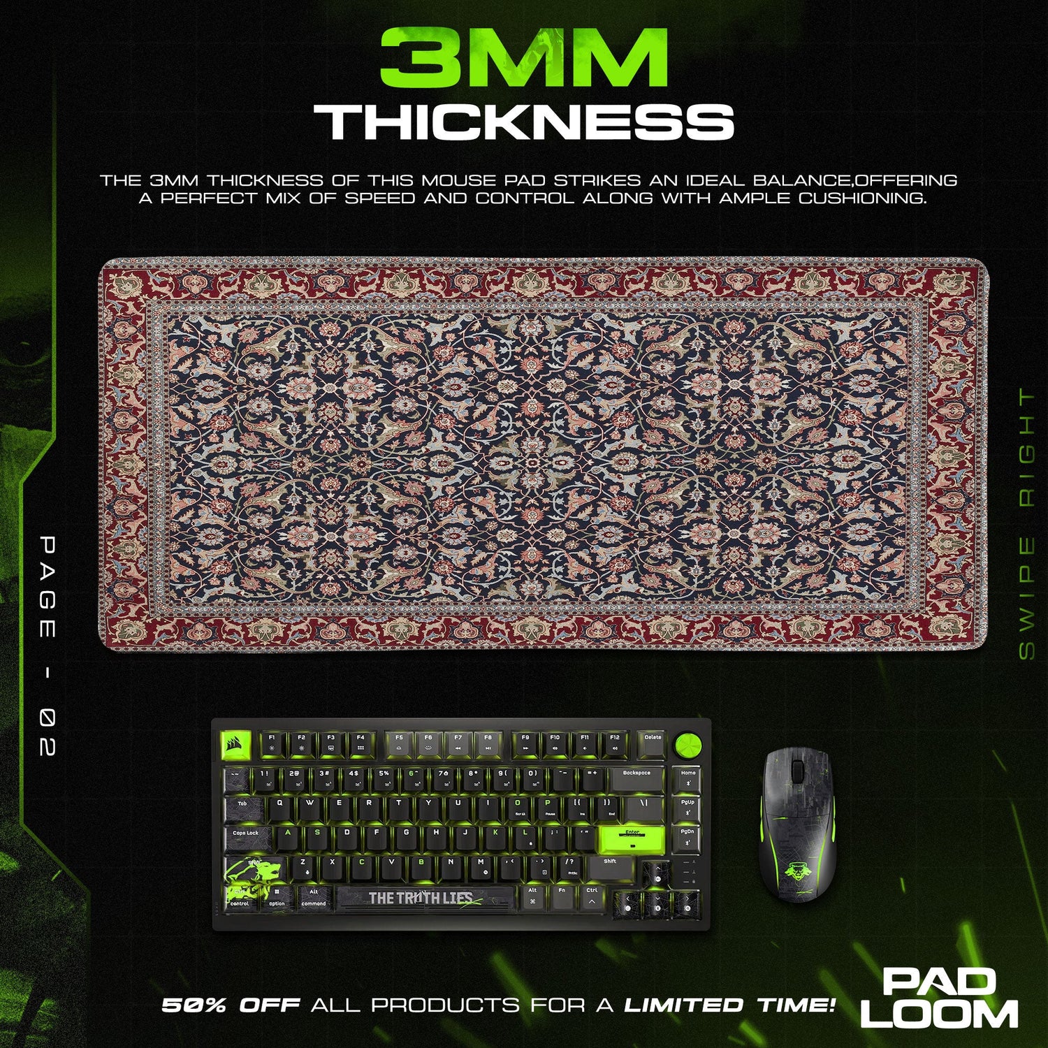 Vintage Navy Floral Mouse Pad, Artistic Gamer Desk Mat Padloom