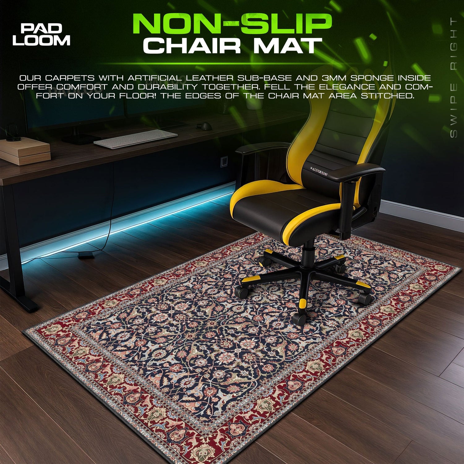 Vintage Navy Floral Mouse Pad, Artistic Gamer Desk Mat Padloom