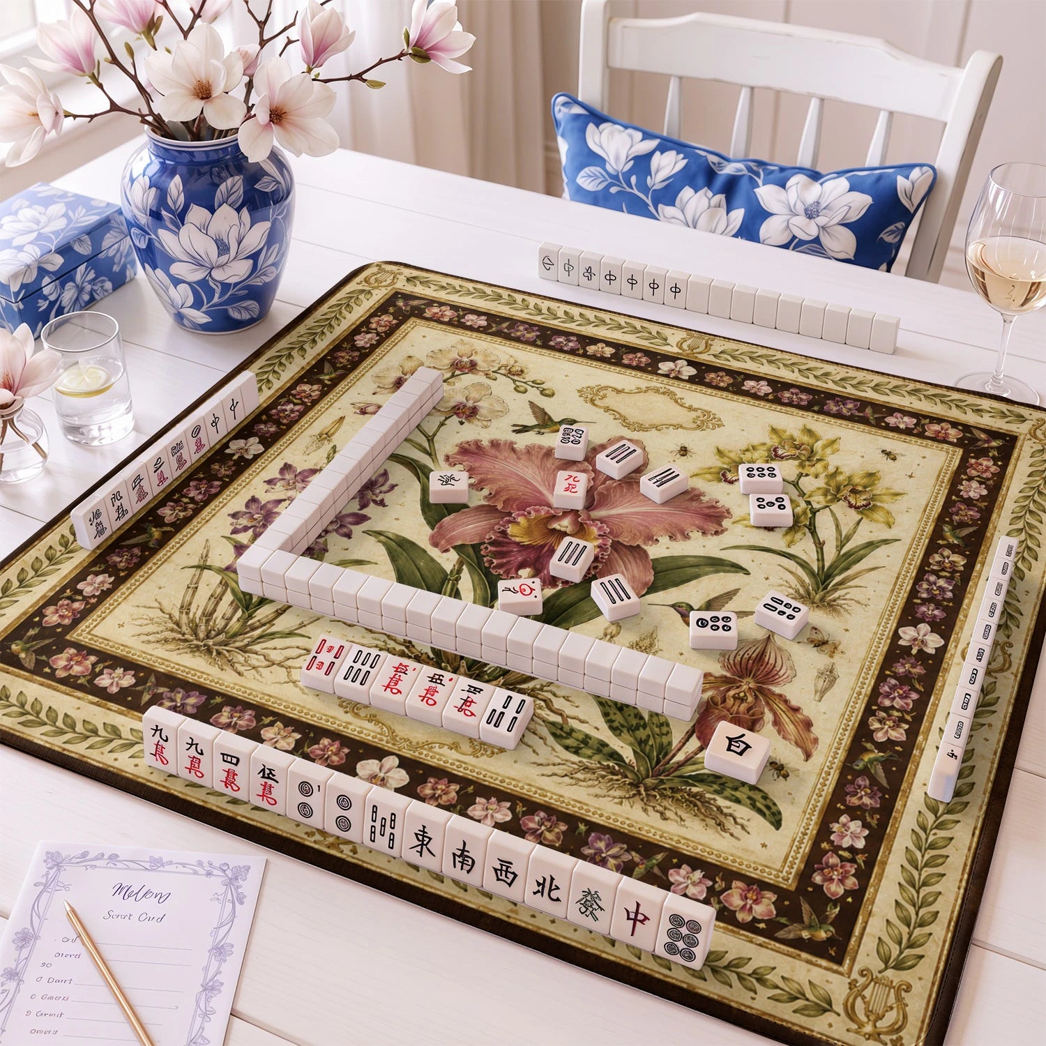 Vintage Orchid mahjong mat – M (60x60 cm) and L (81x81 cm) sizes