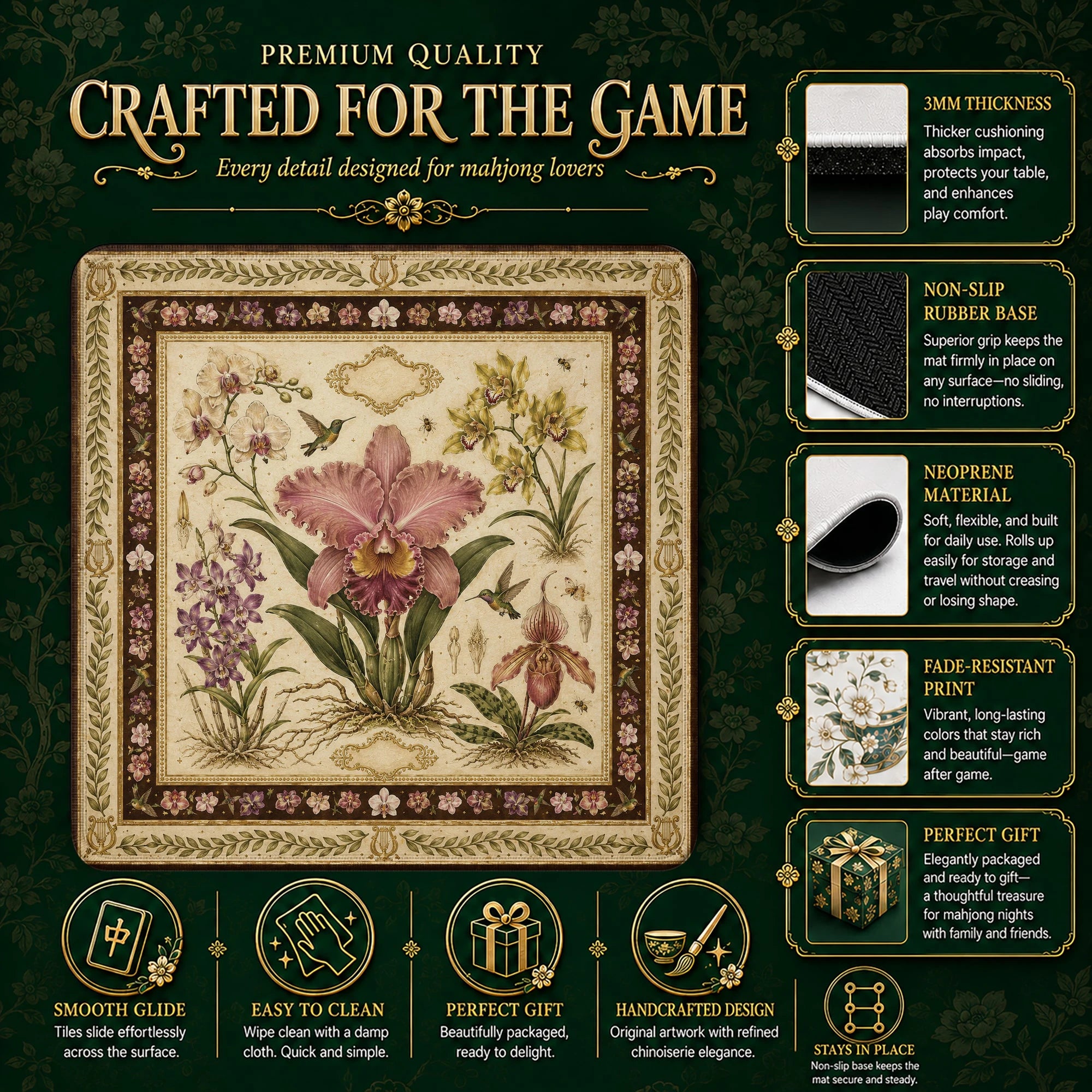 Vintage Orchid Mahjong Mat – neoprene mah jongg table mat