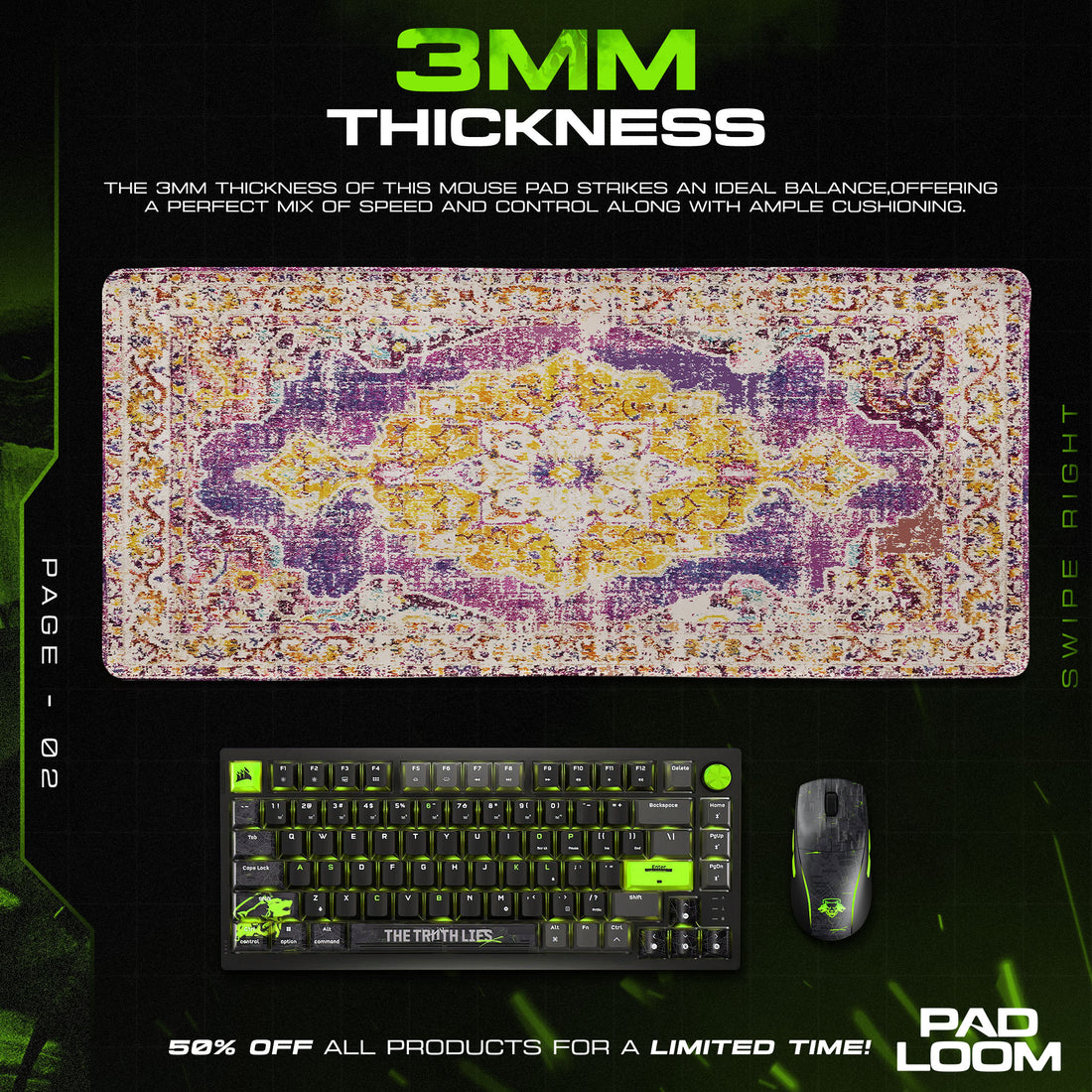 Vintage Ornamental Pattern Mouse Pad, Artistic Gamer Desk Mat