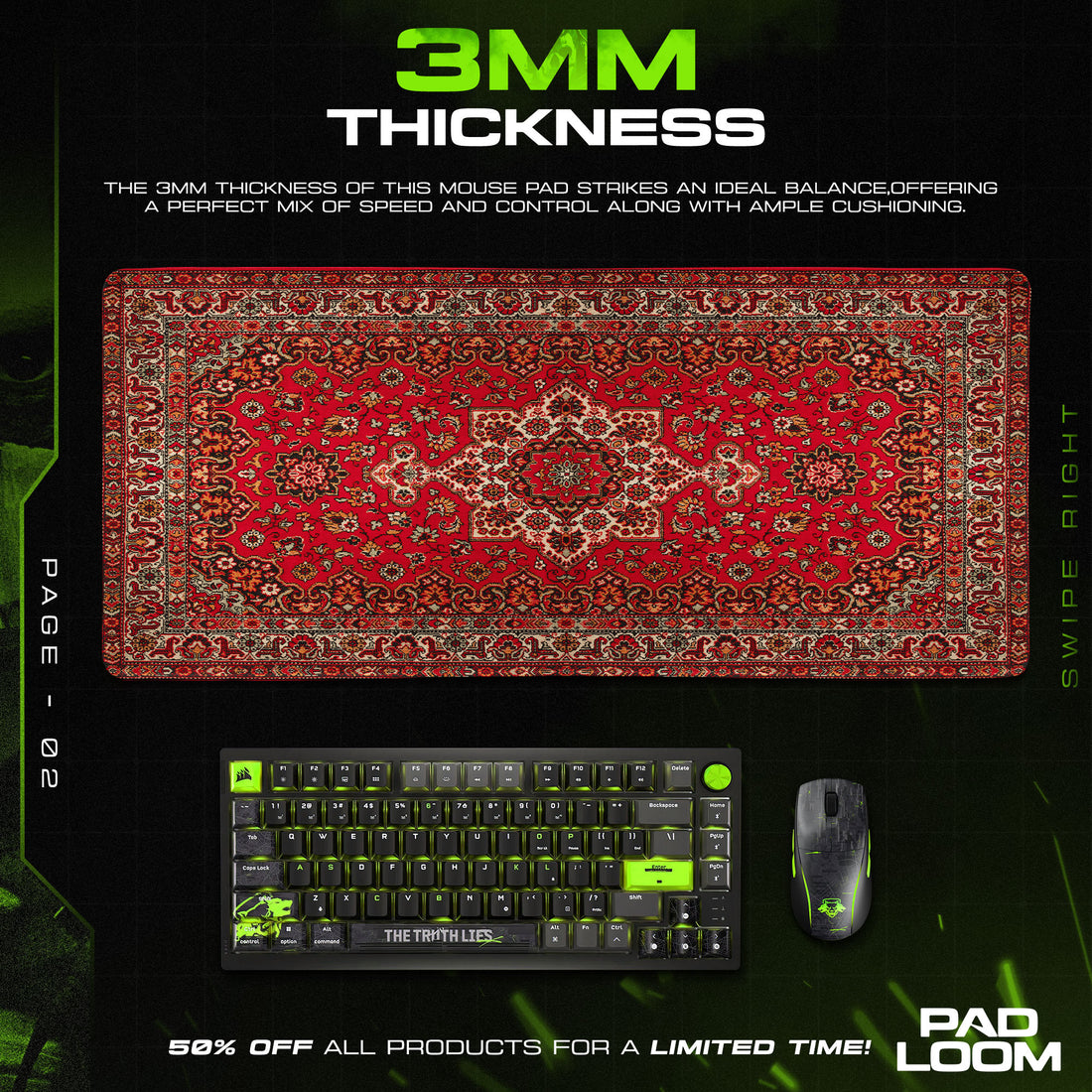 Vintage Persian Red Mouse Pad, Artistic Gamer Desk Mat