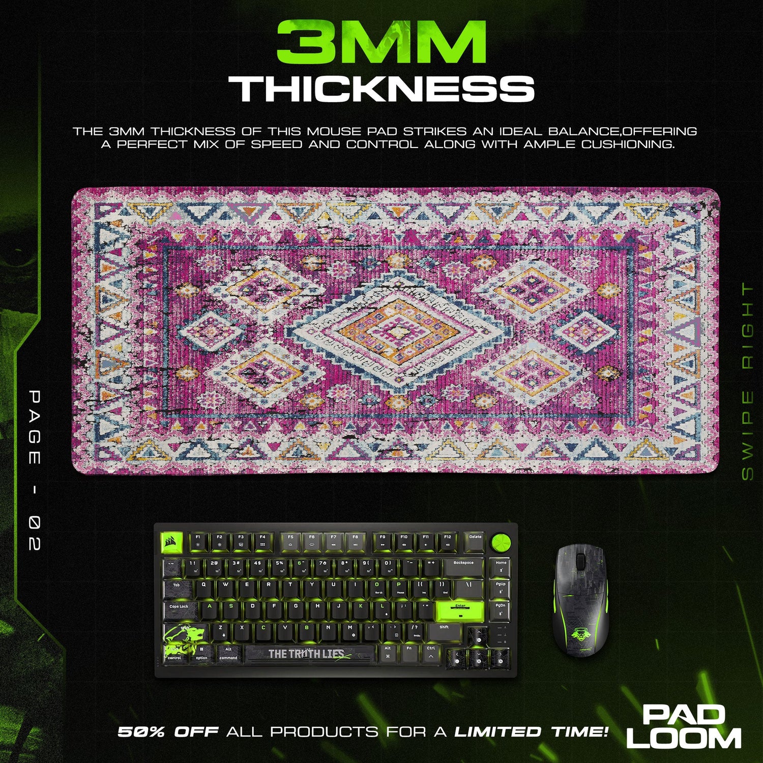Vintage Pink Diamond Mouse Pad, Artistic Gamer Desk Mat Padloom