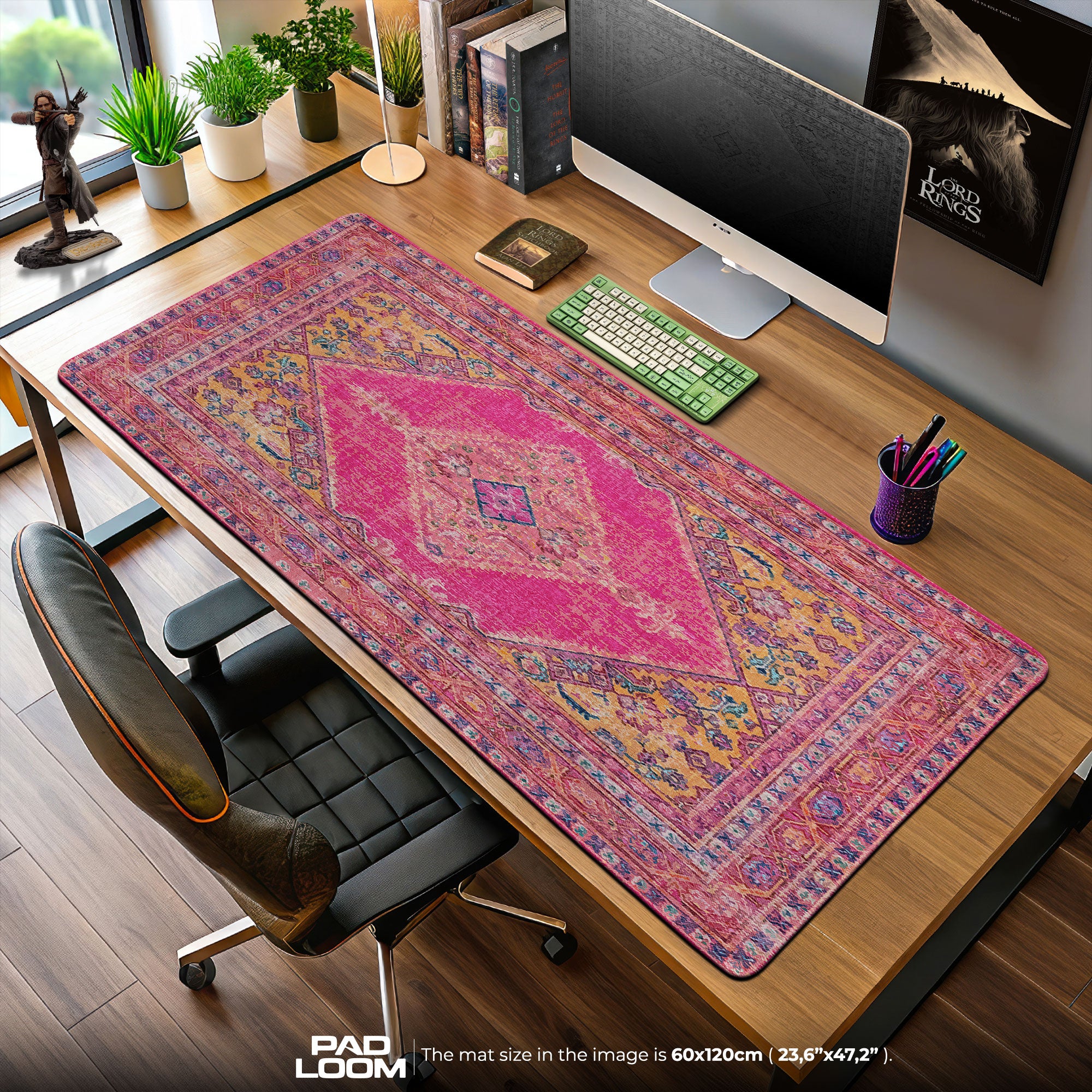 Vintage Pink Medaillon Mauspad, Künstlerische Gamer Schreibtischmatte