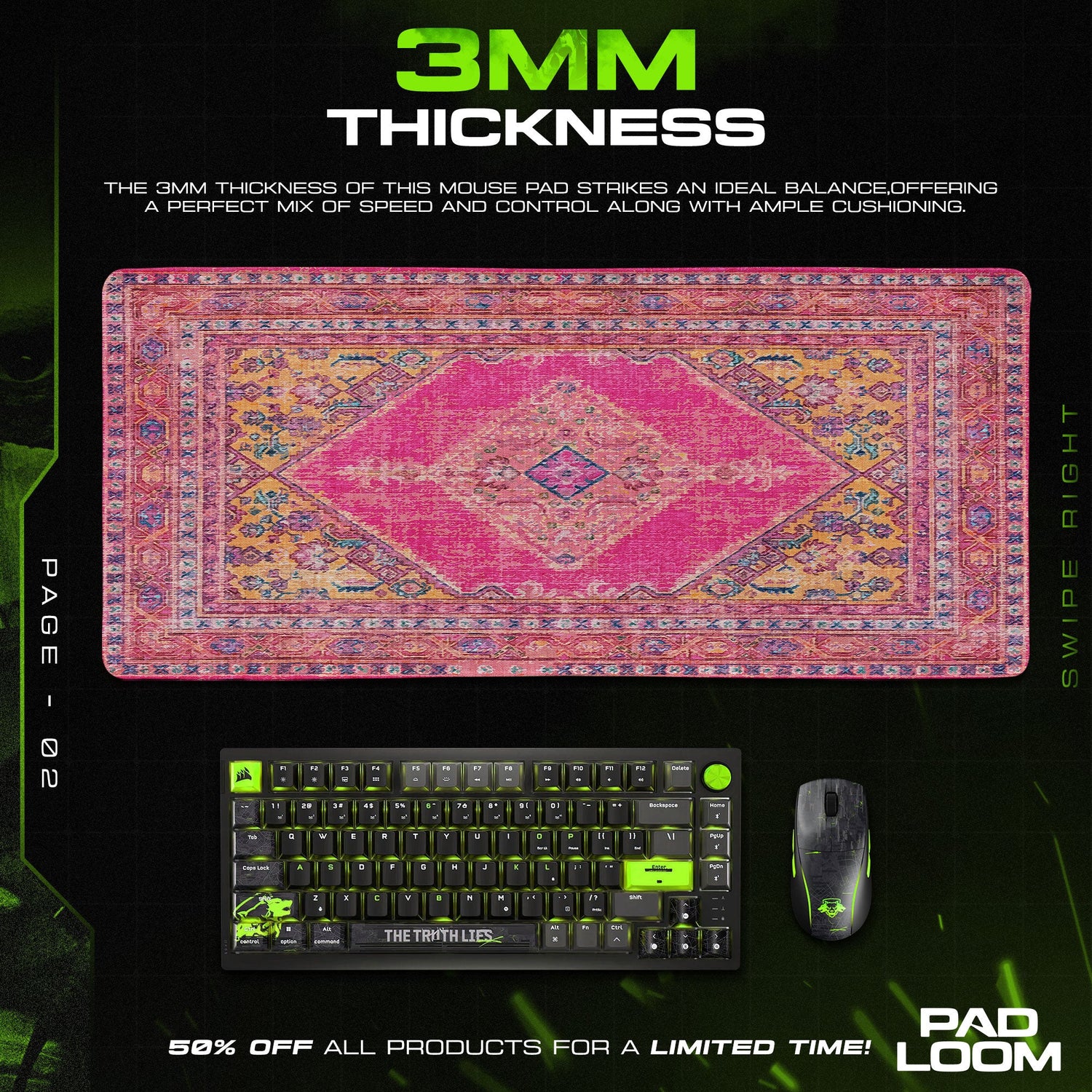 Vintage Pink Medallion Mouse Pad, Artistic Gamer Desk Mat Padloom