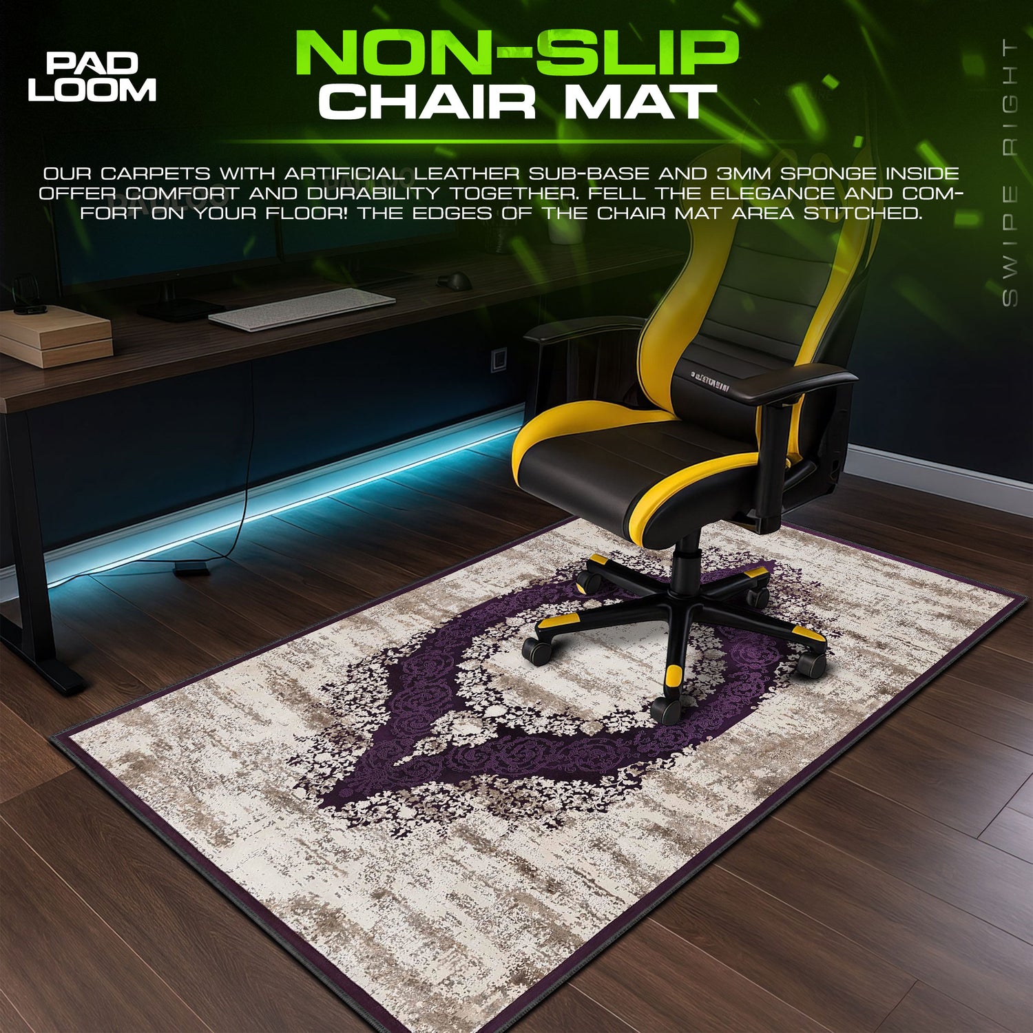 Purple desk mat showing full Vintage artwork