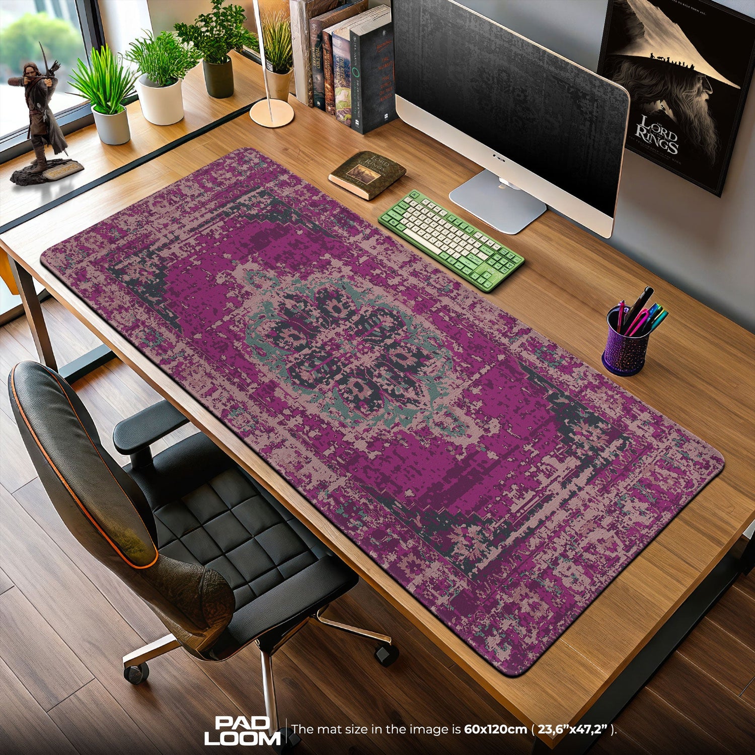 Vintage Purple Medallion Mouse Pad, Artistic Gamer Desk Mat Padloom