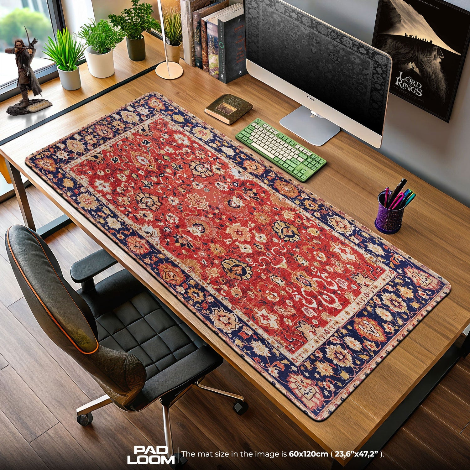 Vintage Red Floral Mouse Pad, Artistic Desk Mat Padloom