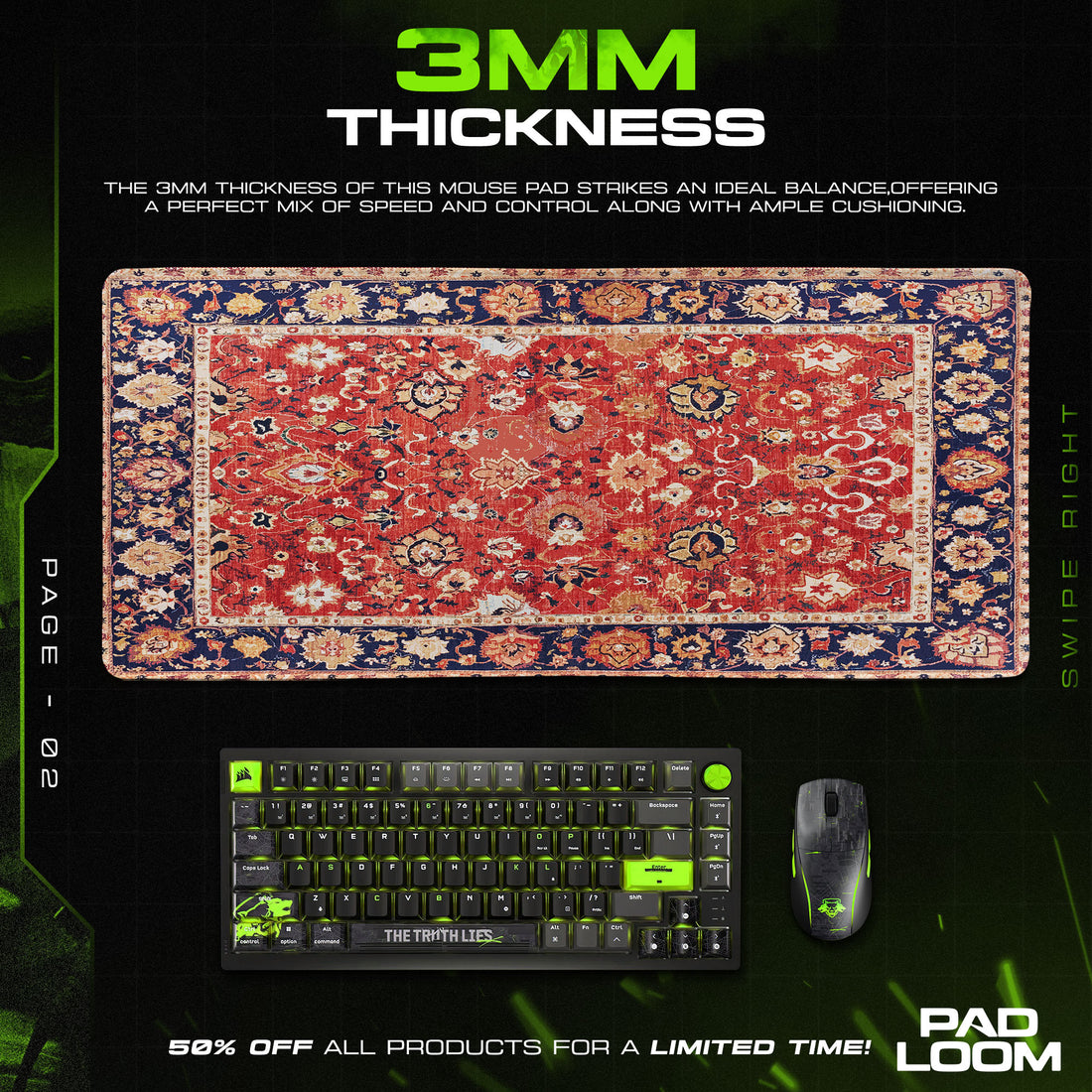 Vintage Red Floral Mouse Pad, Artistic Desk Mat