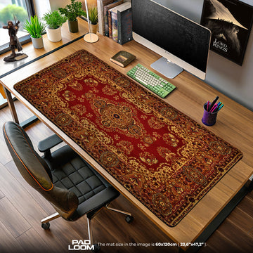 Vintage Red Medallion Mouse Pad, Artistic Gamer Desk Mat