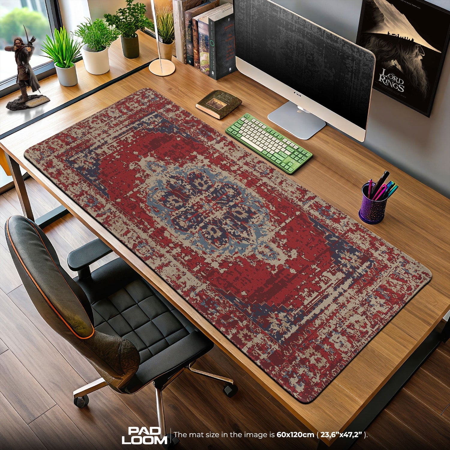 Vintage Red Medallion Mouse Pad, Artistic Gamer Desk Mat Padloom