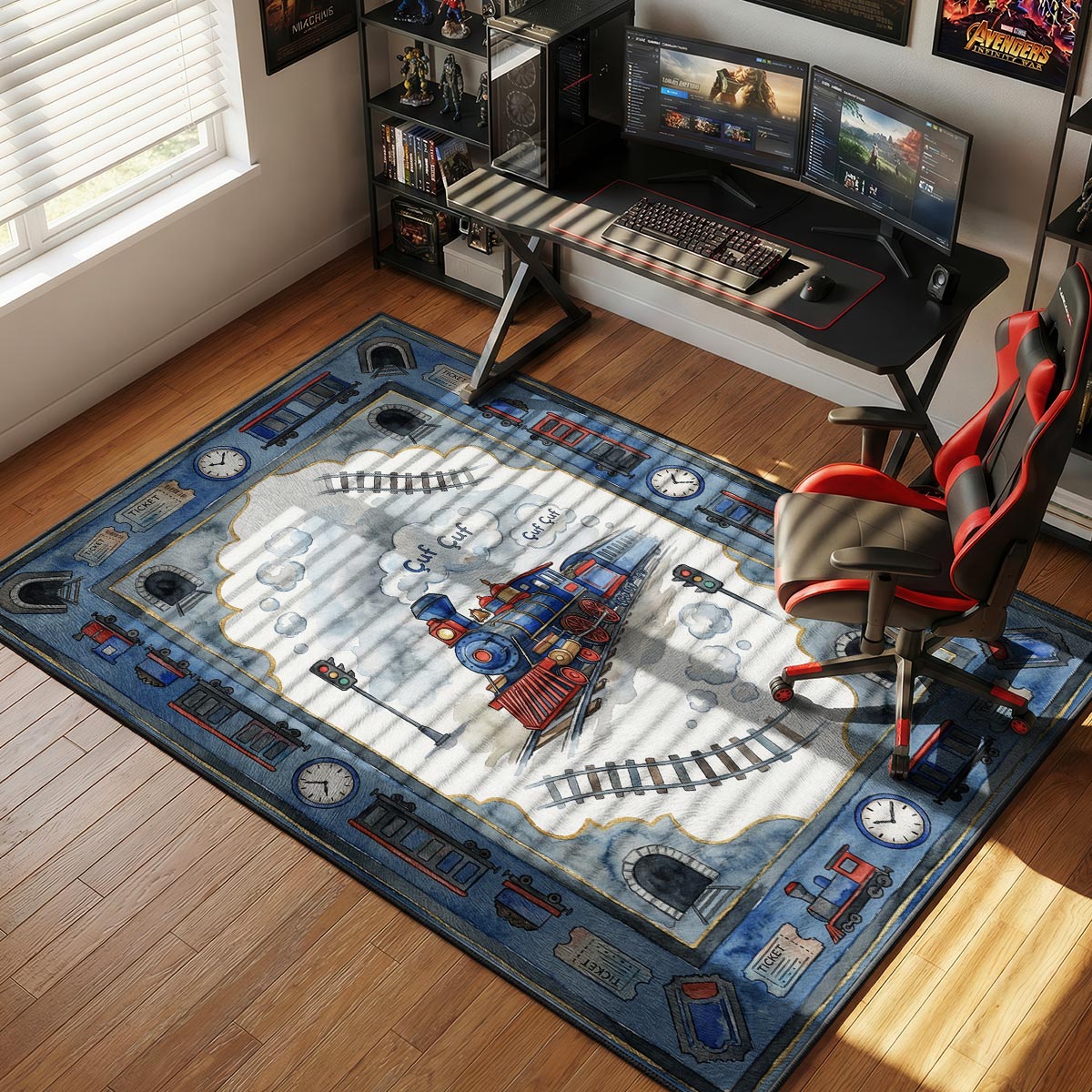 Vintage Steam Train Rug - Kids Room Floor Mat