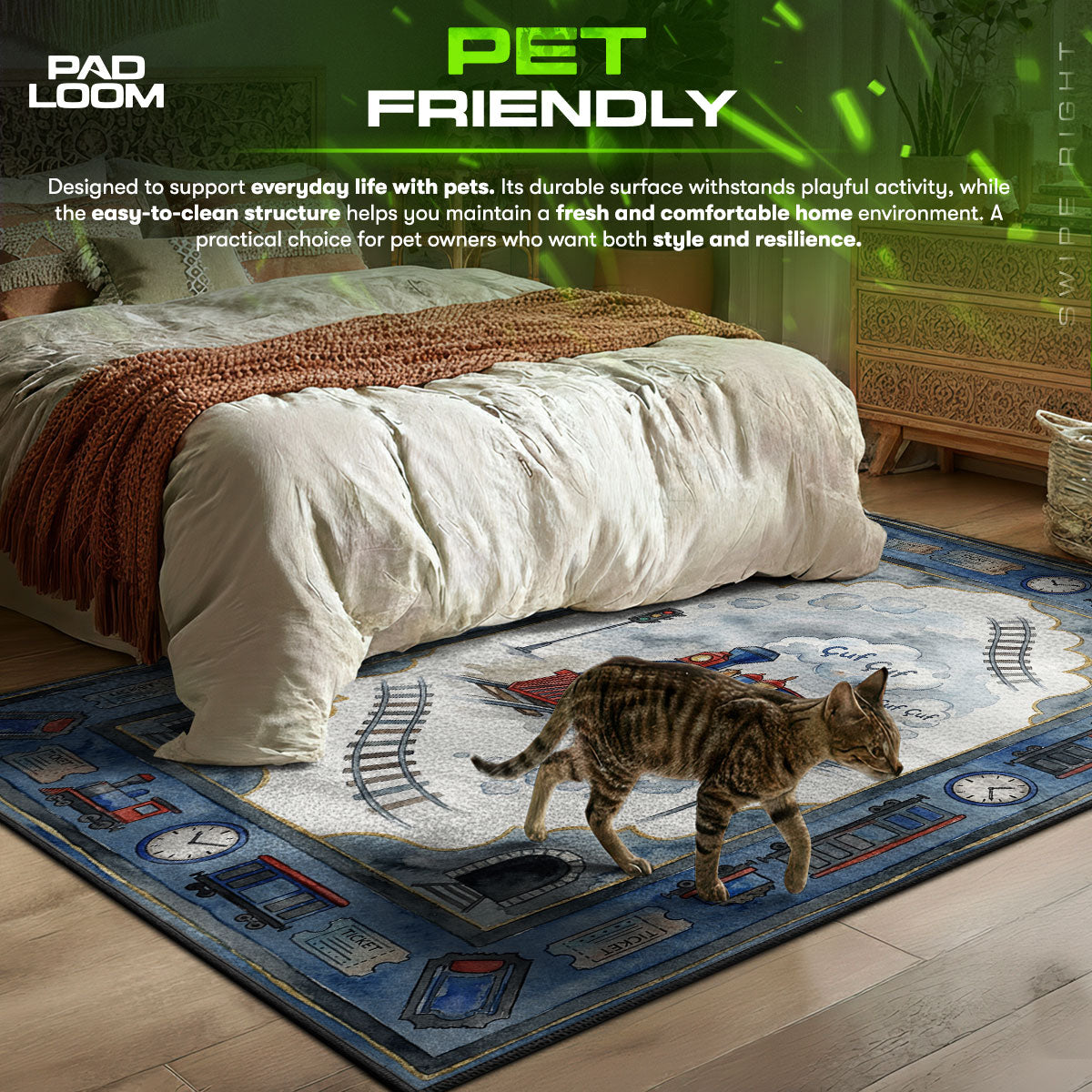 Vintage Steam Train Rug - Kids Room Floor Mat