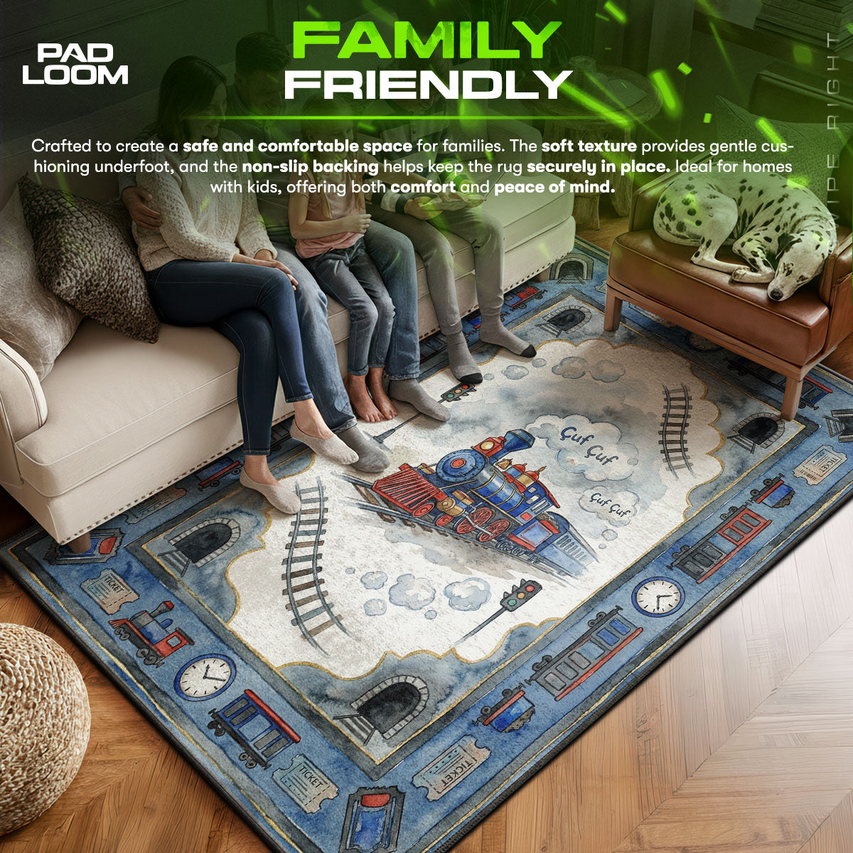 Vintage Steam Train Rug - Kids Room Floor Mat