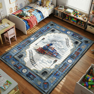 Vintage Steam Train Rug - Kids Room Floor Mat