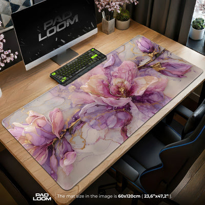 Violett-Gold-Magnolie Mauspad - Blumen Schreibtischunterlage