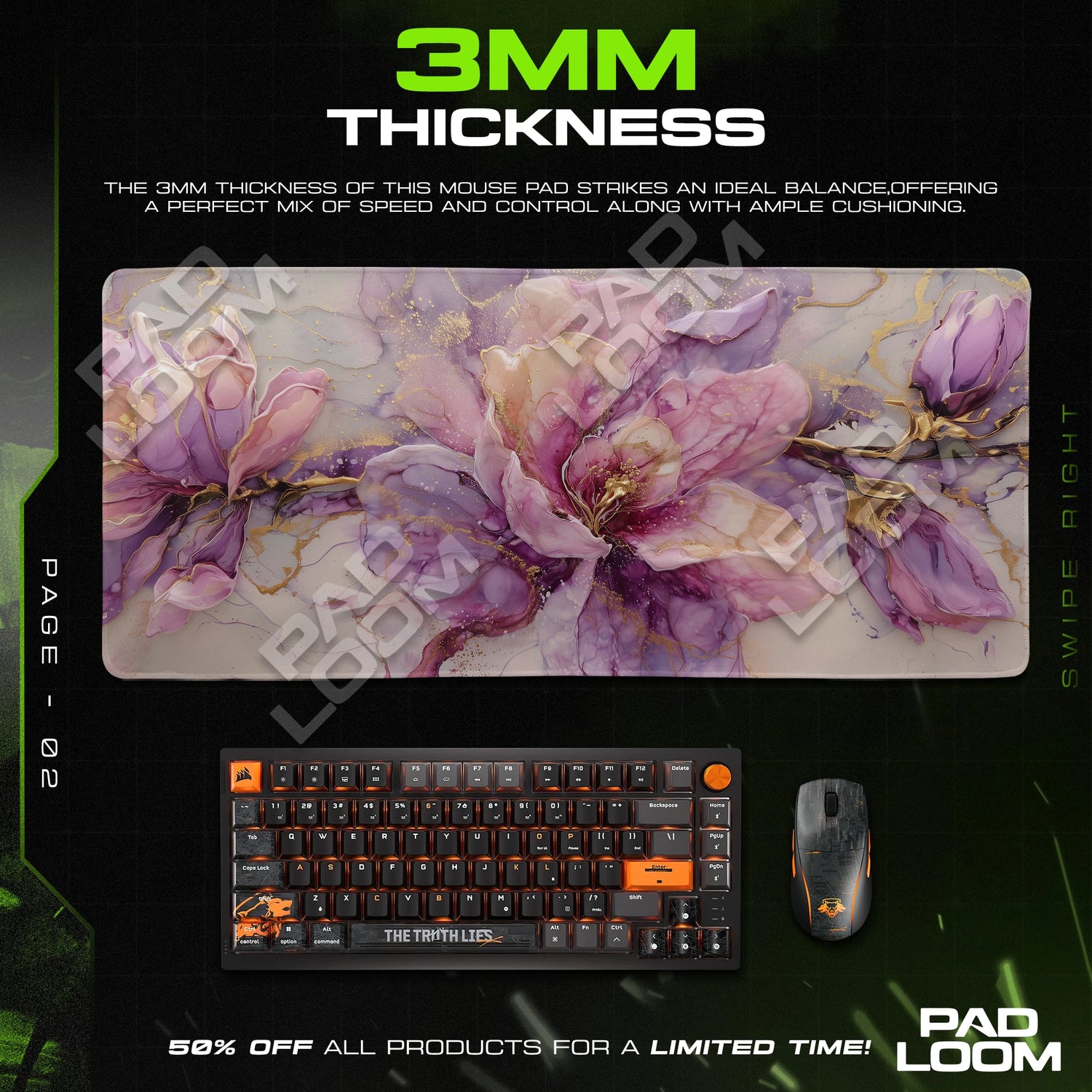 Violet Gold Magnolia Mouse Pad - Floral Desk Mat