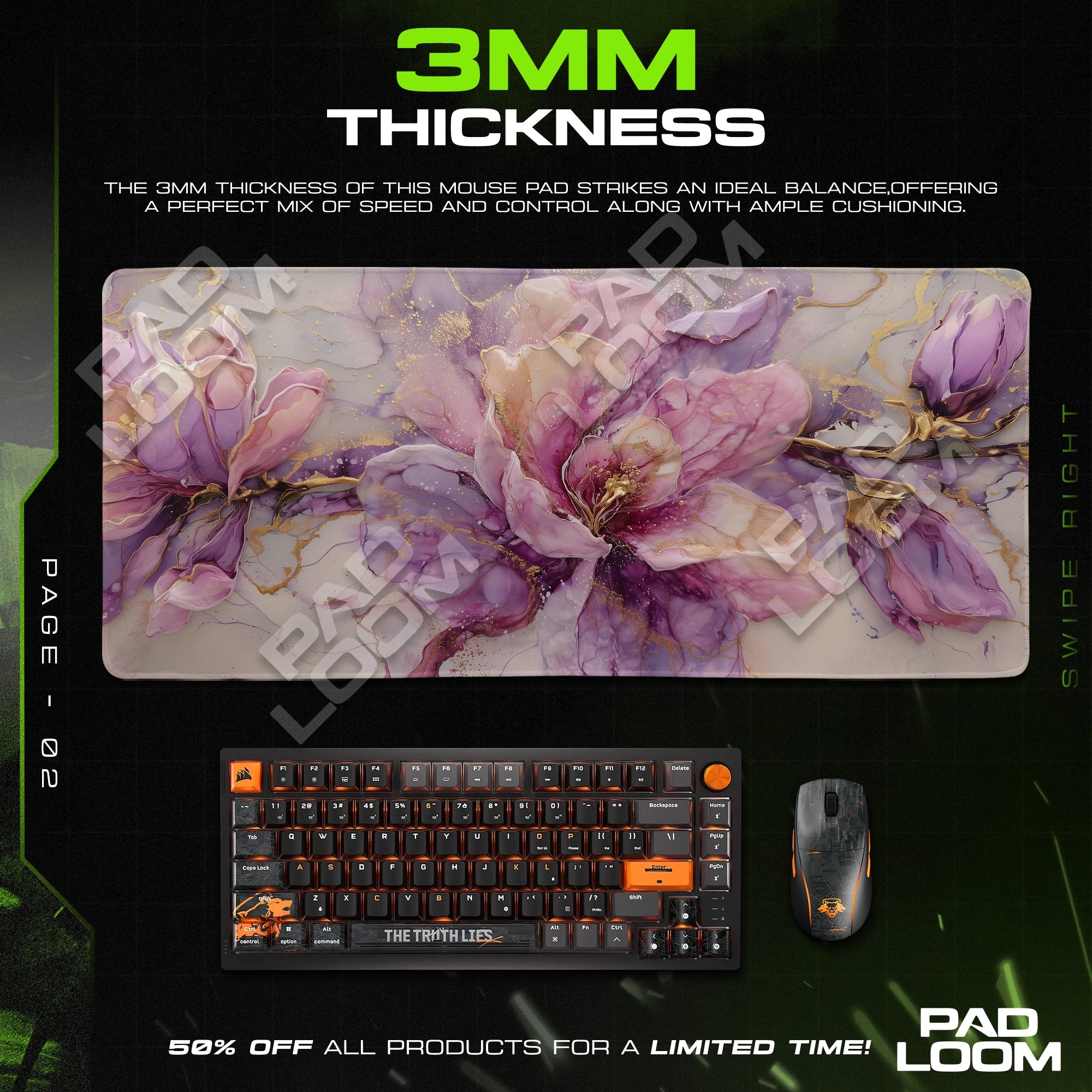 Violet Gold Magnolia Mouse Pad - Floral Desk Mat
