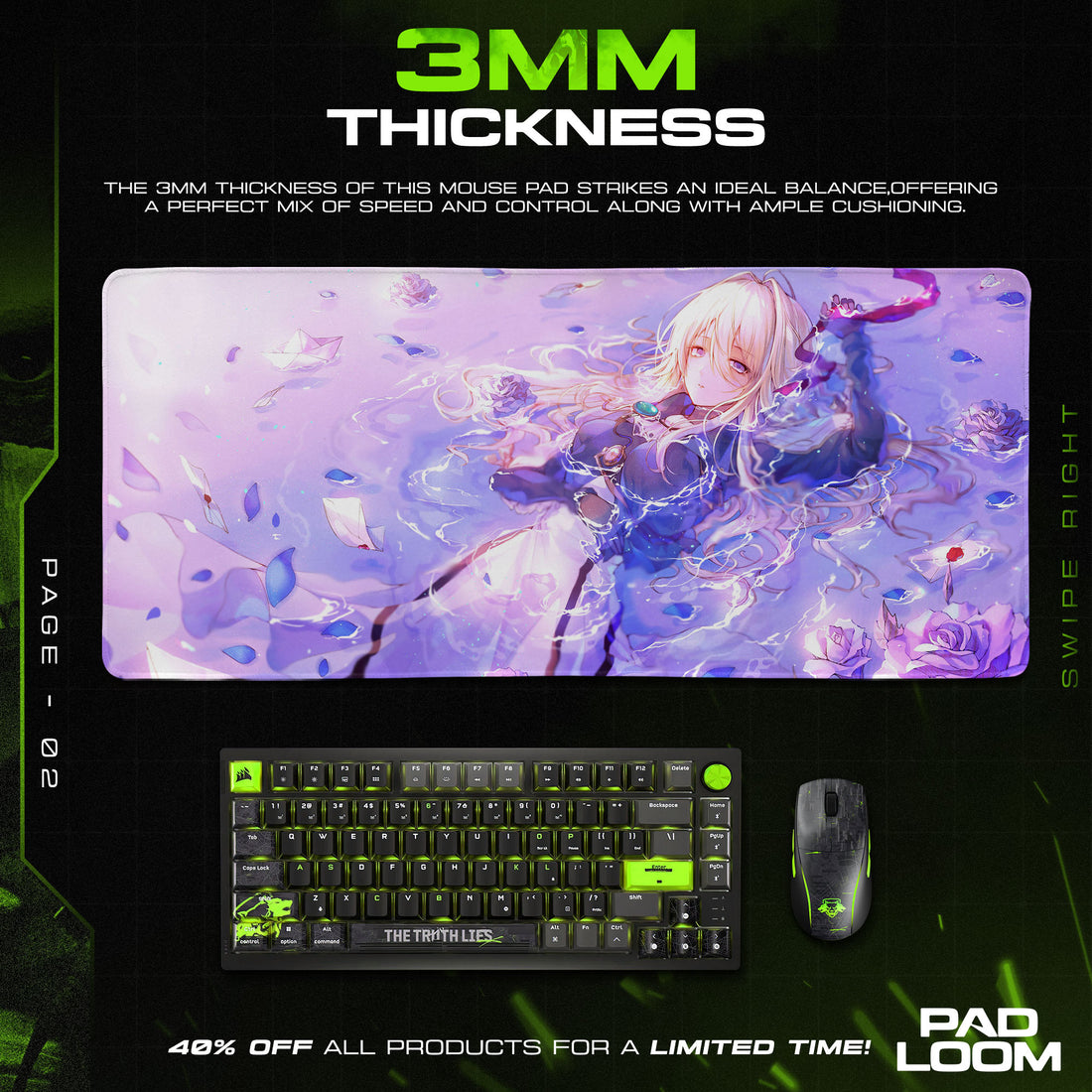 Violet Water Garden Mouse Pad, Violet Evergarden Gaming Mouse Pad