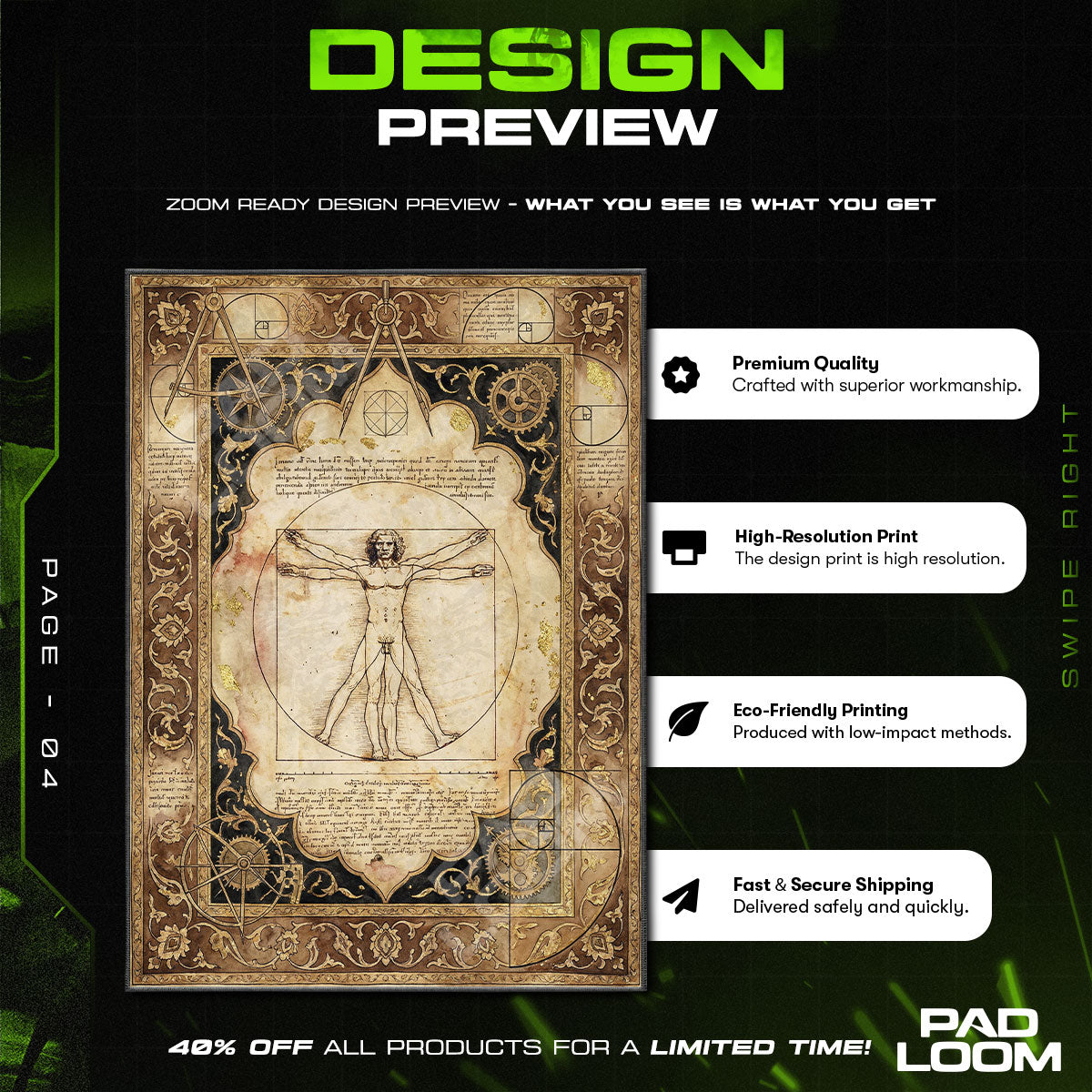 Vitruvian Blueprint Da Vinci Art Area rug — main product view