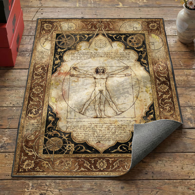 Vitruvian Blueprint Rug — Da Vinci Art Area Rug