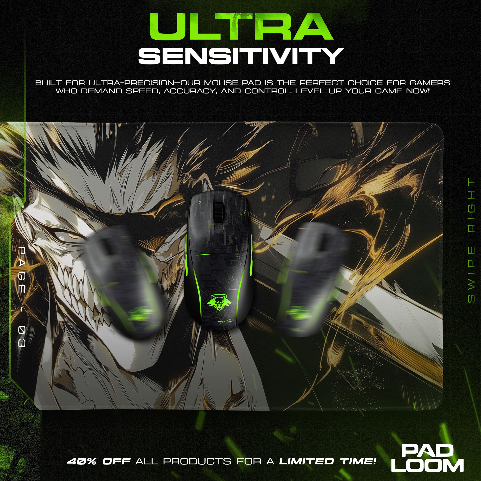 Vizard Ichigo Fury Mouse Pad, Bleach Anime Gaming Desk Mat