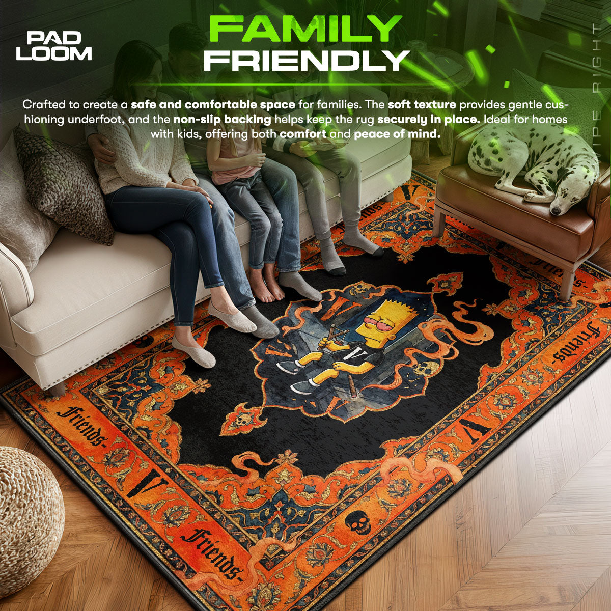 Vlone area rug showing full home decor artwork