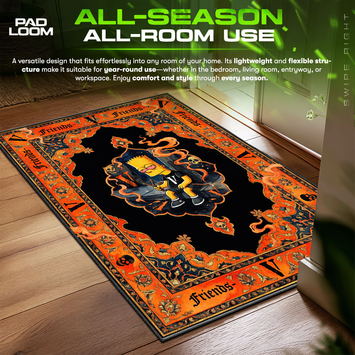 Vlone Friends Bart Simpson Streetwear Floor fan rug — premium quality print