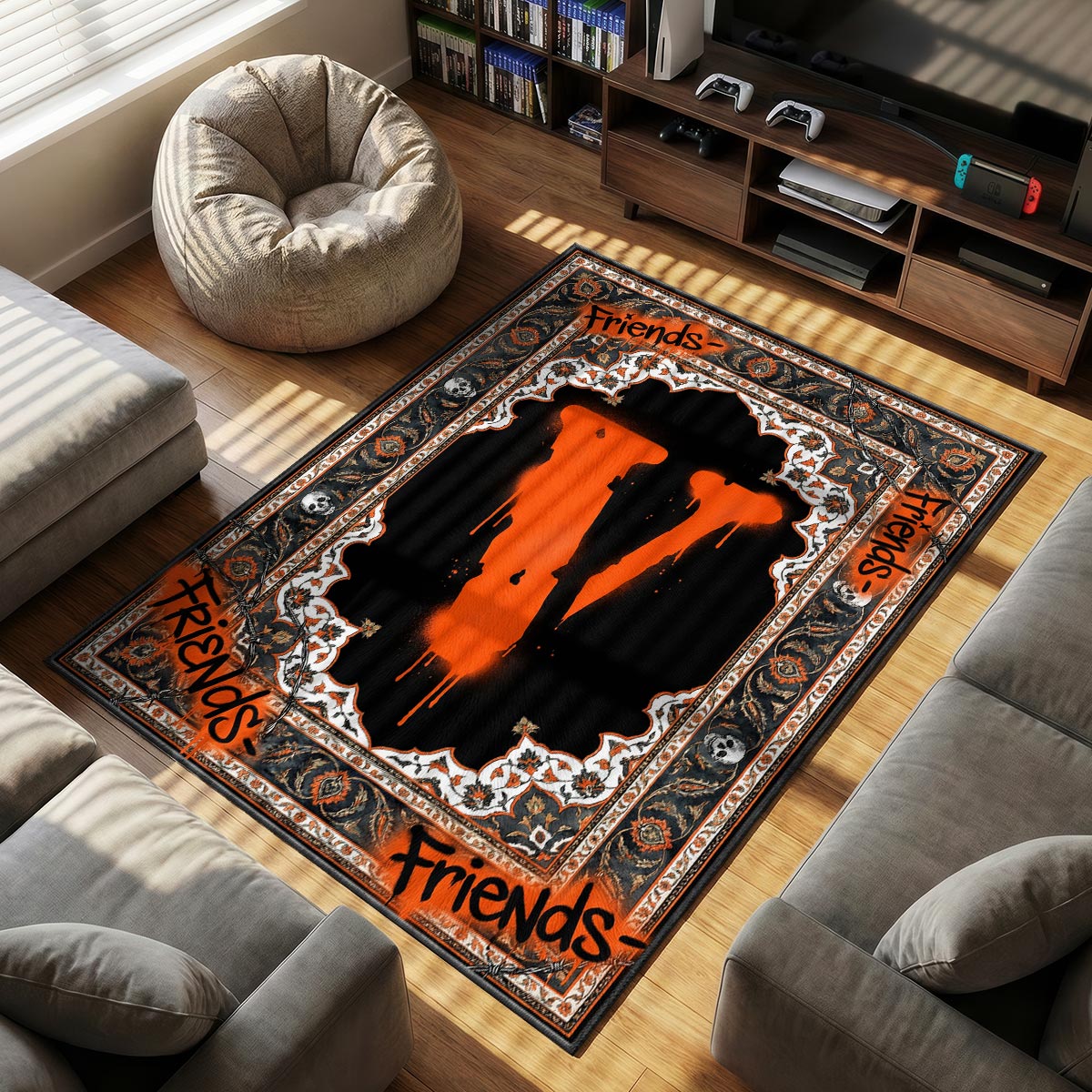 VLONE Orange themed area rug for home decor fans